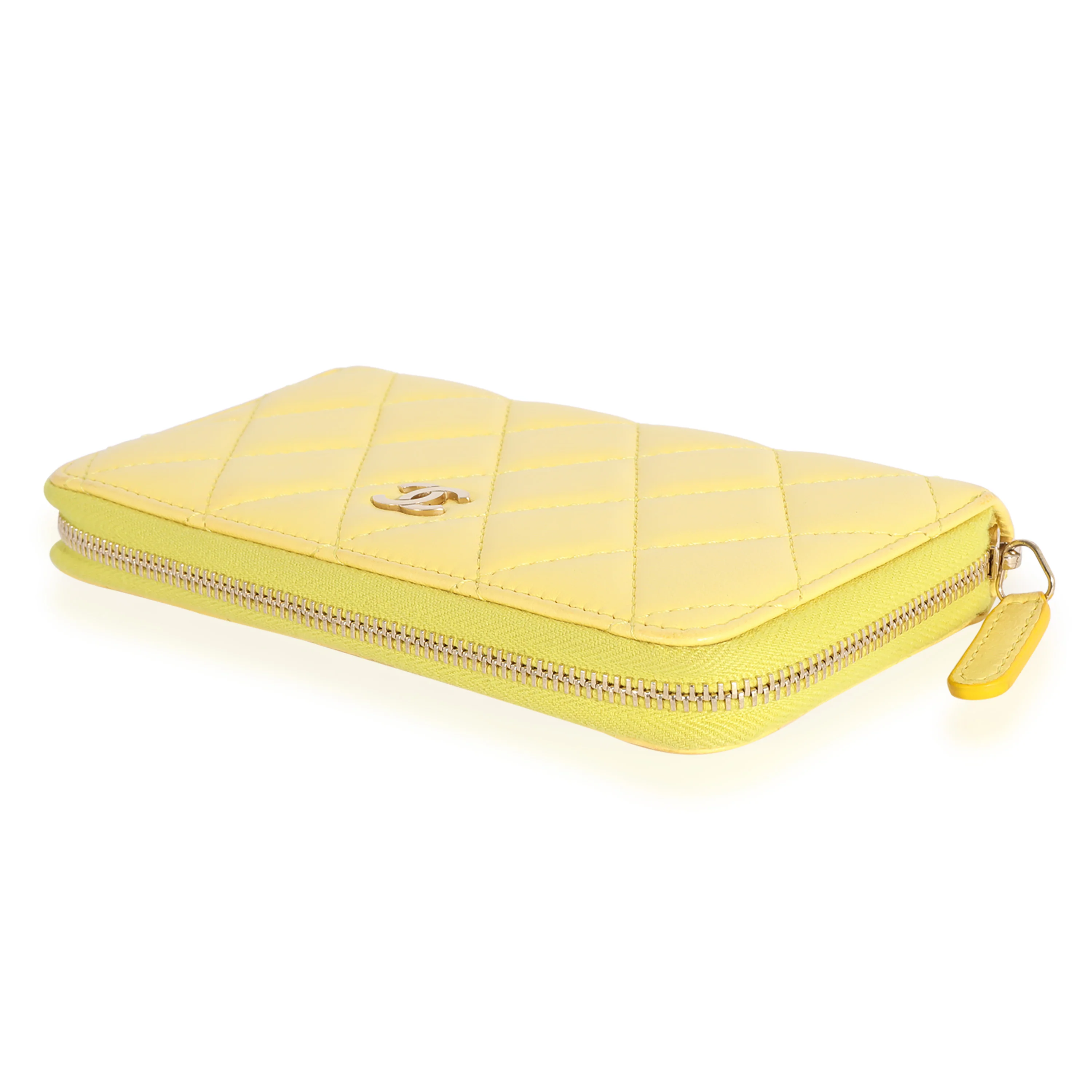 Chanel Yellow Quilted Lambskin Medium Zip-Around Wallet - Image 3