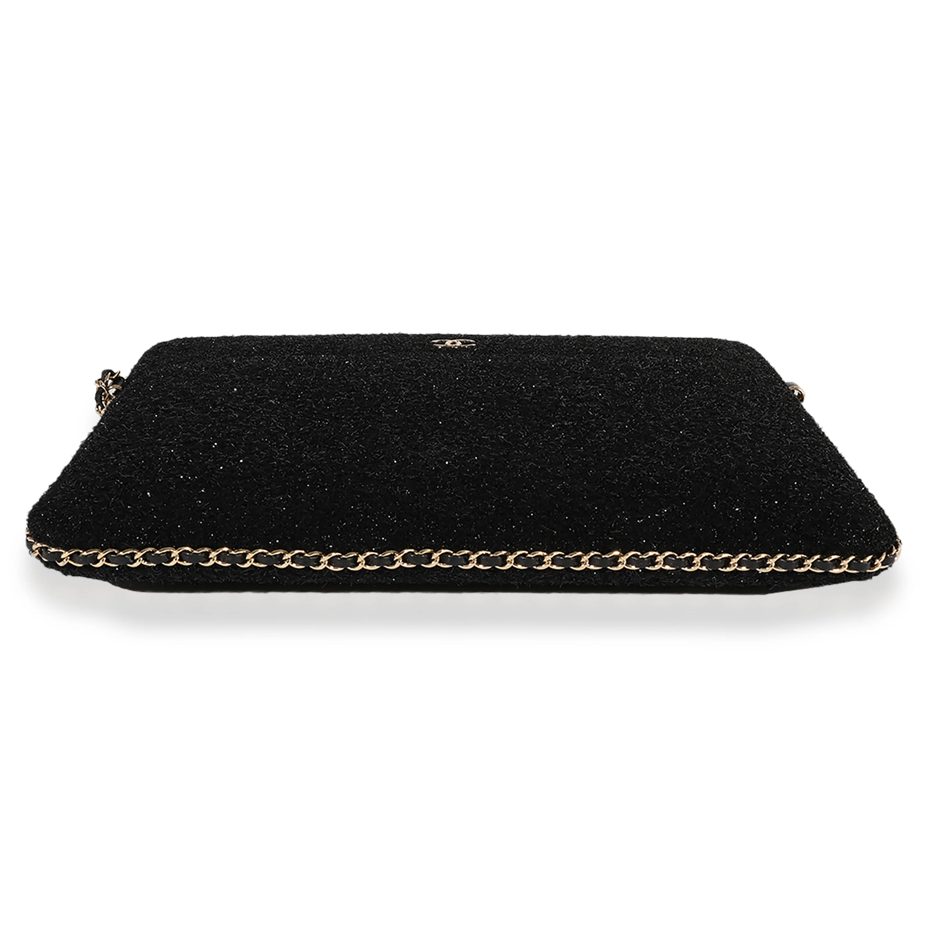 Chanel Black Metallic Tweed iPad Case with Chain - Image 5