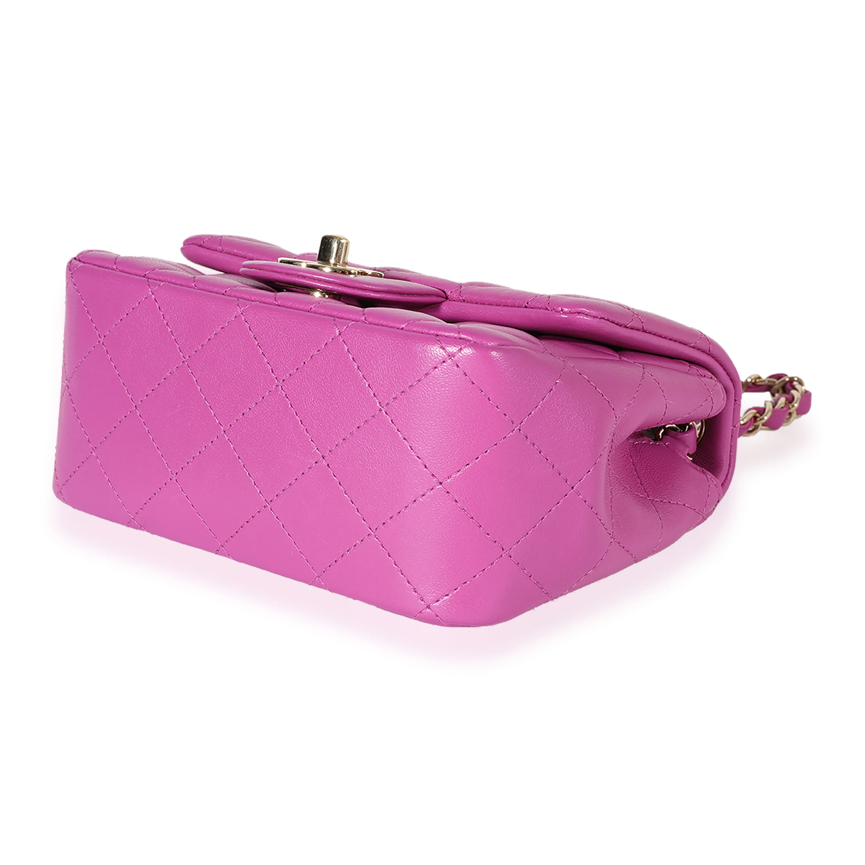 Purple Quilted Lambskin Mini Square Classic Flap Bag - Image 7