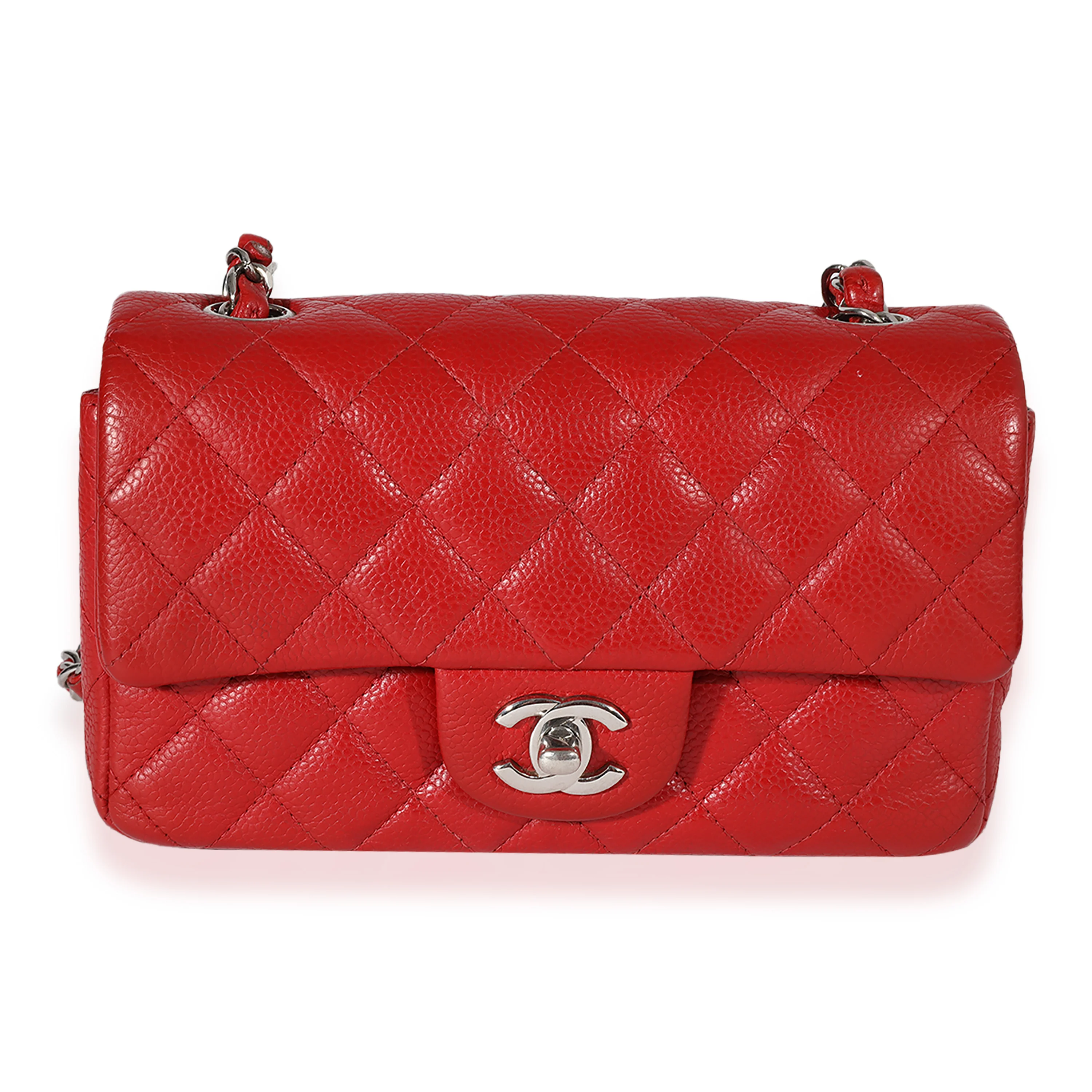 Chanel Red Quilted Caviar Mini Rectangular Classic Flap
