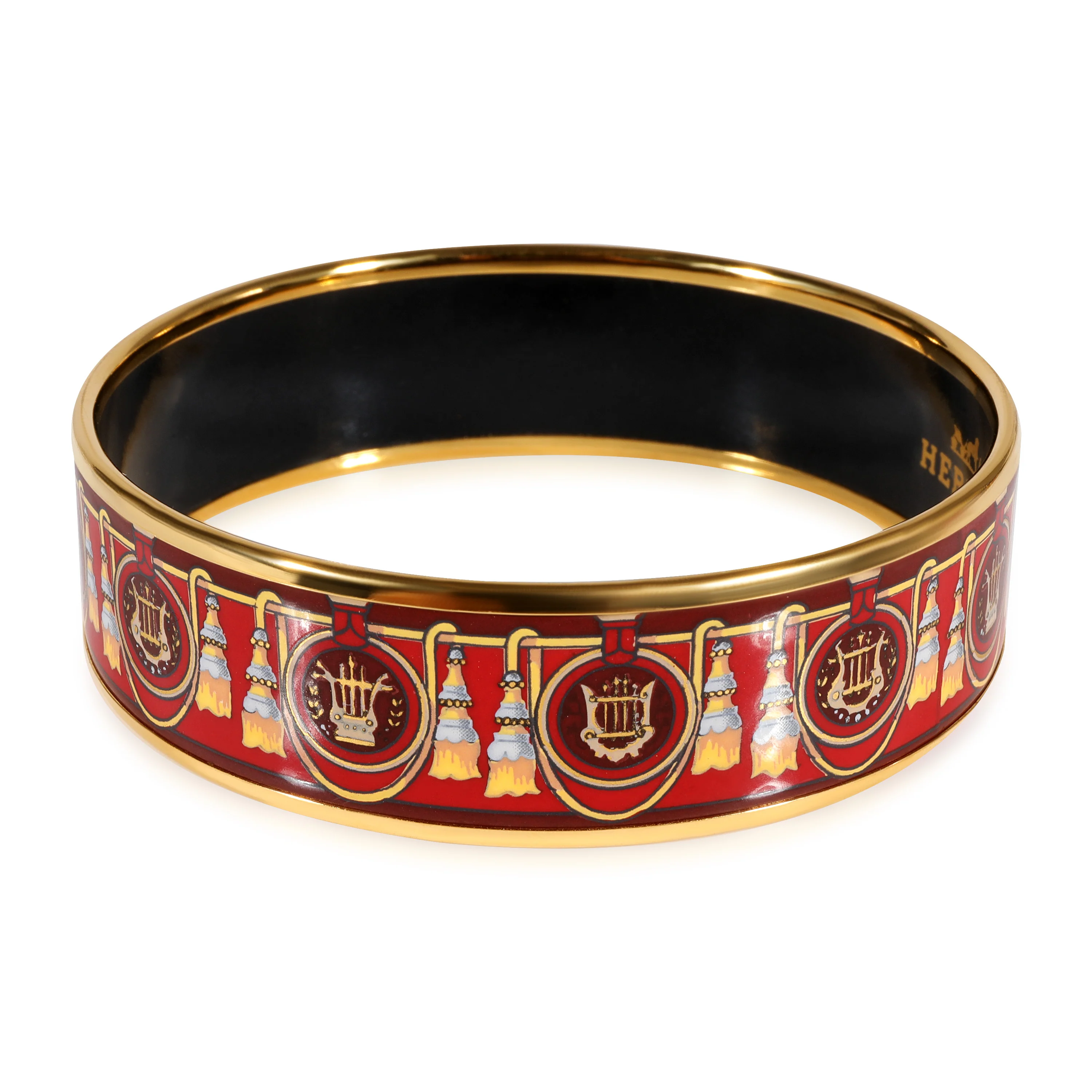 Hermès Red Enamel Harp & Tassel Wide Bracelet 62 - Image 2