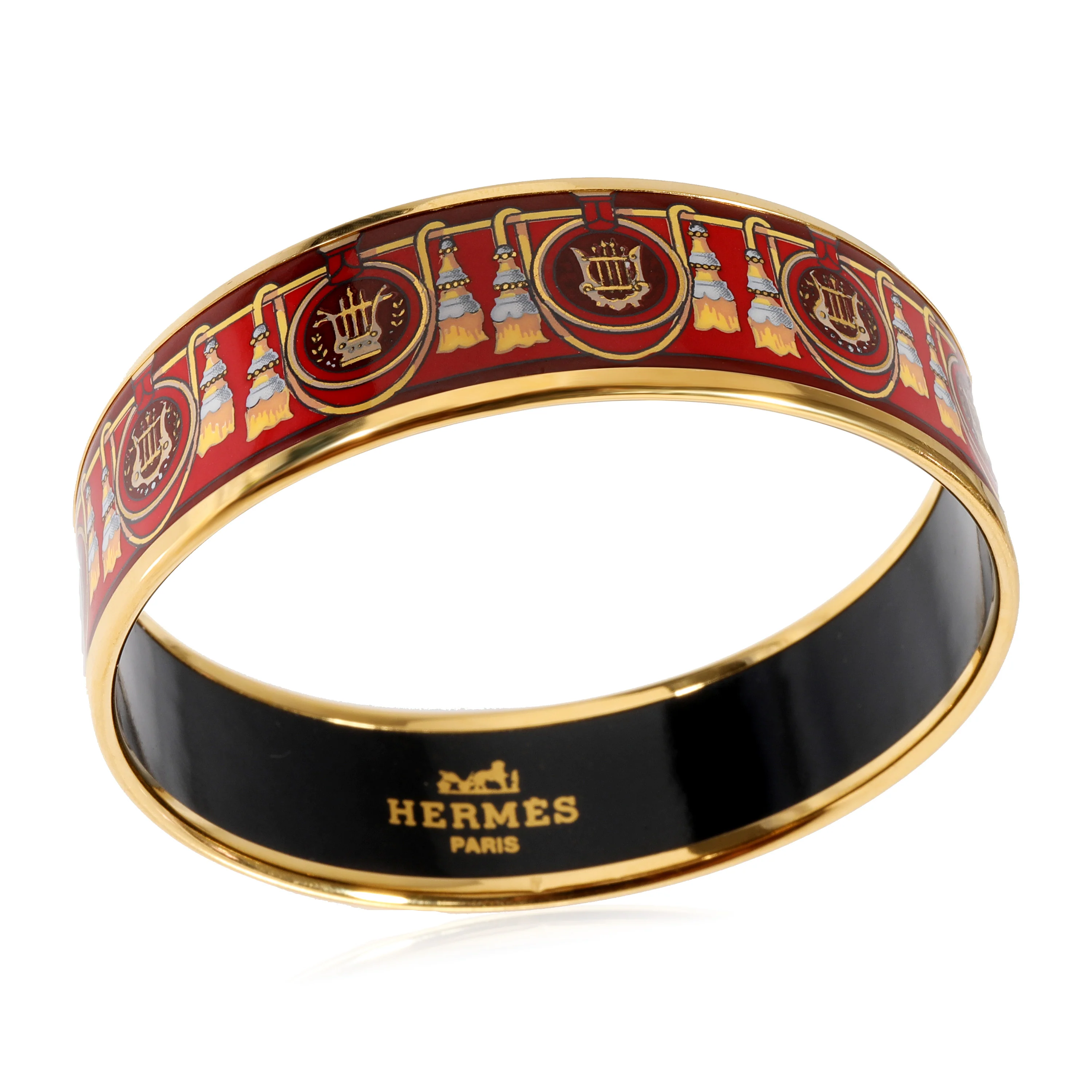 Hermès Red Enamel Harp & Tassel Wide Bracelet 62 - Image 3