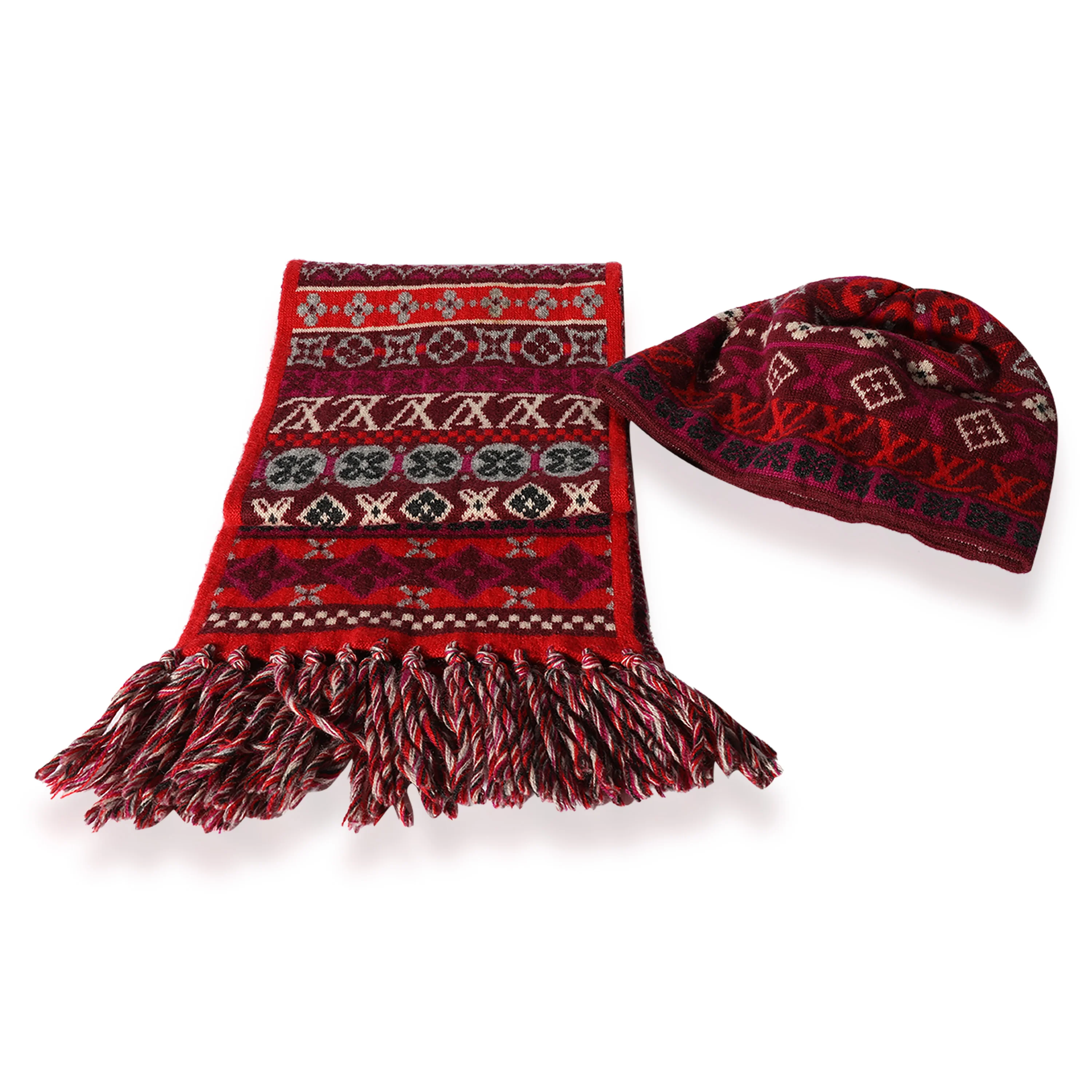 Kids Multicolor Monogram Cashmere Hat & Scarf Set 2/4