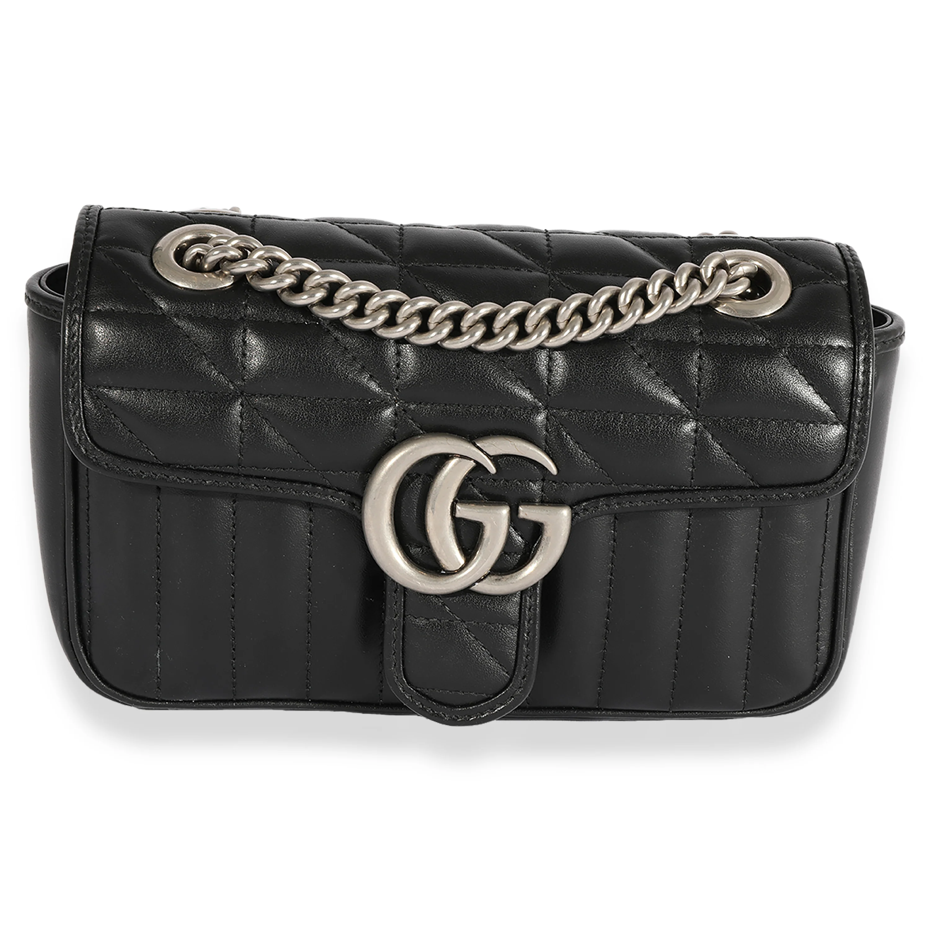 Gucci Black Matelassé Leather Aria Marmont Mini Shoulder Bag