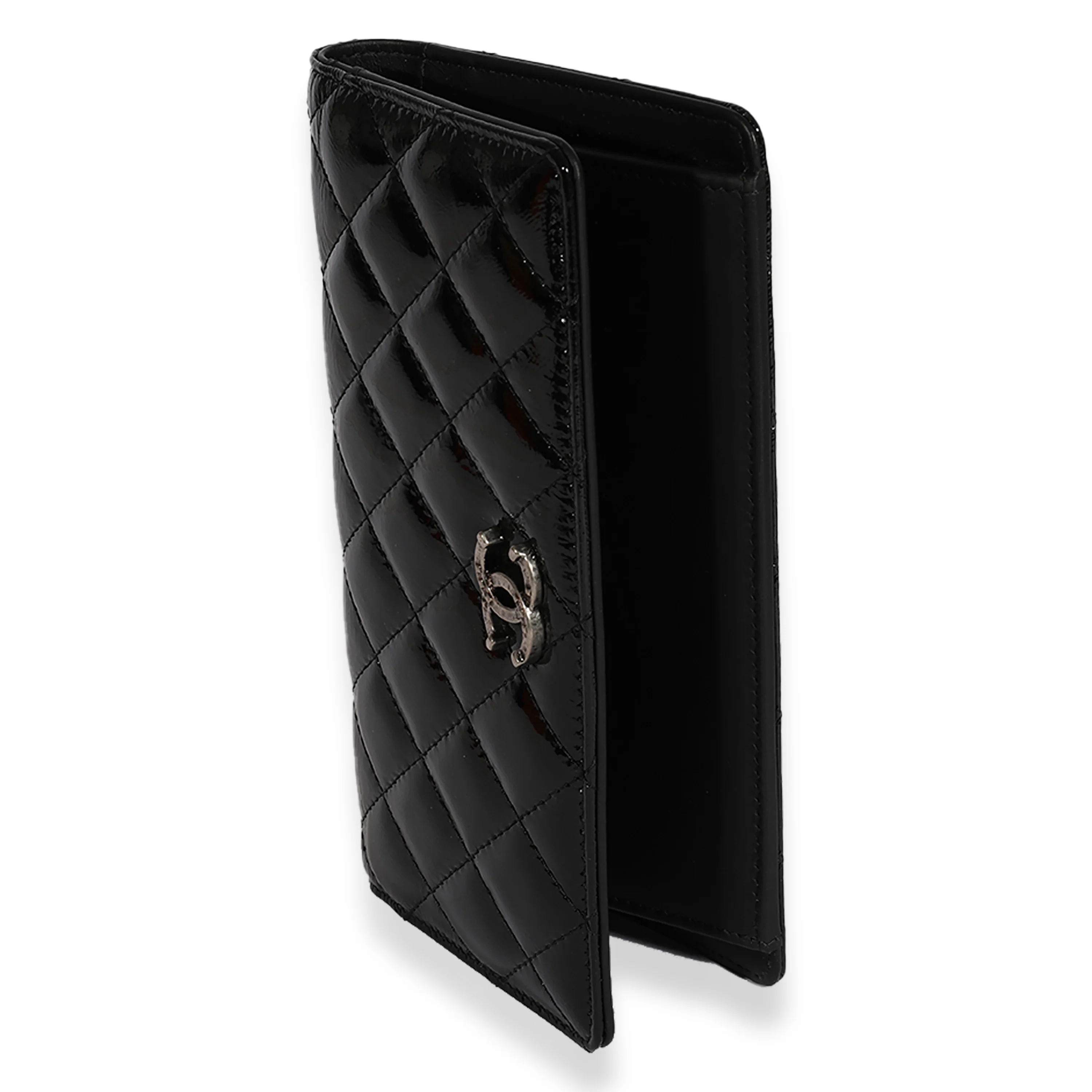 Chanel Black Quilted Patent Leather Yen Wallet - Image 2