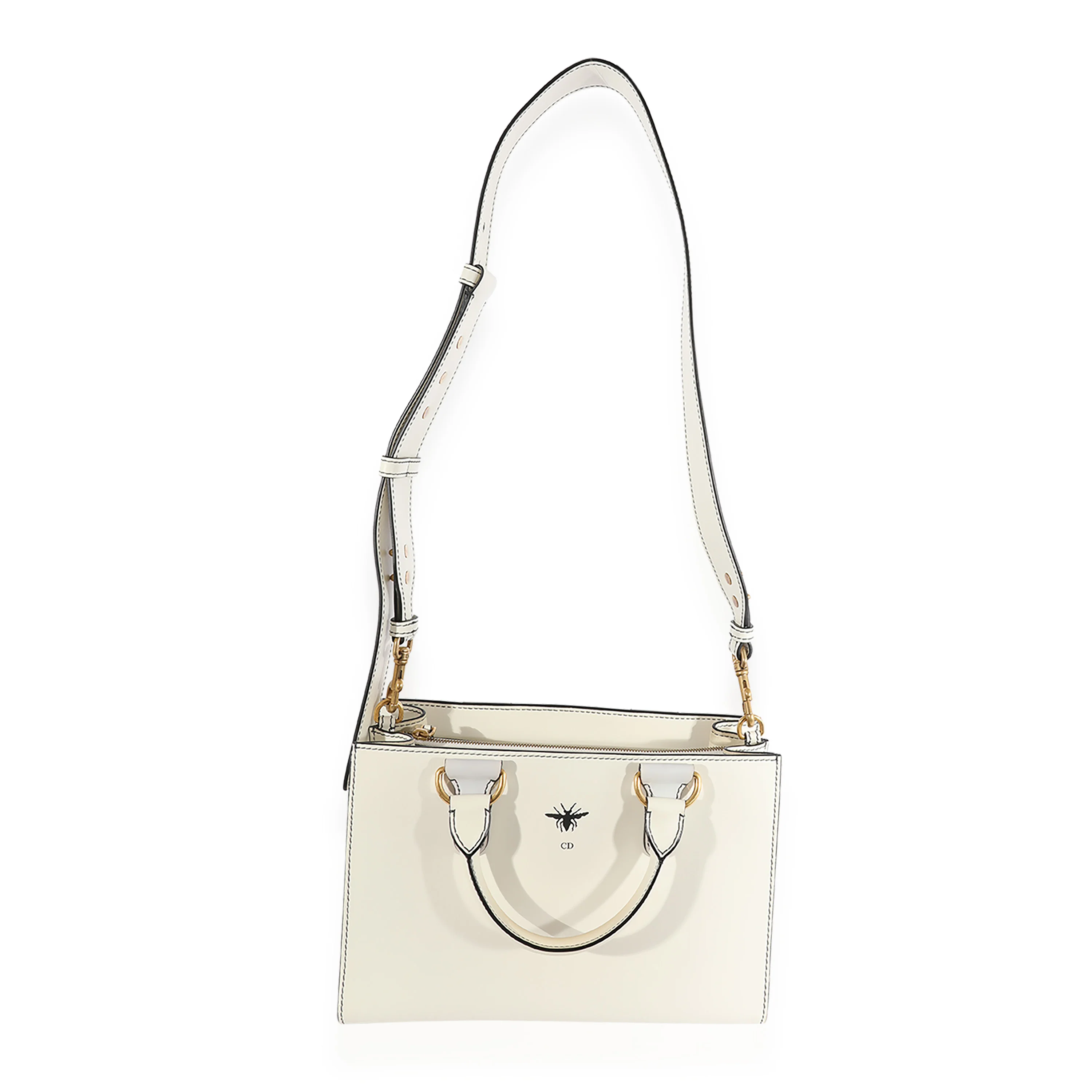 White Smooth Leather D-Bee Tote - Image 4