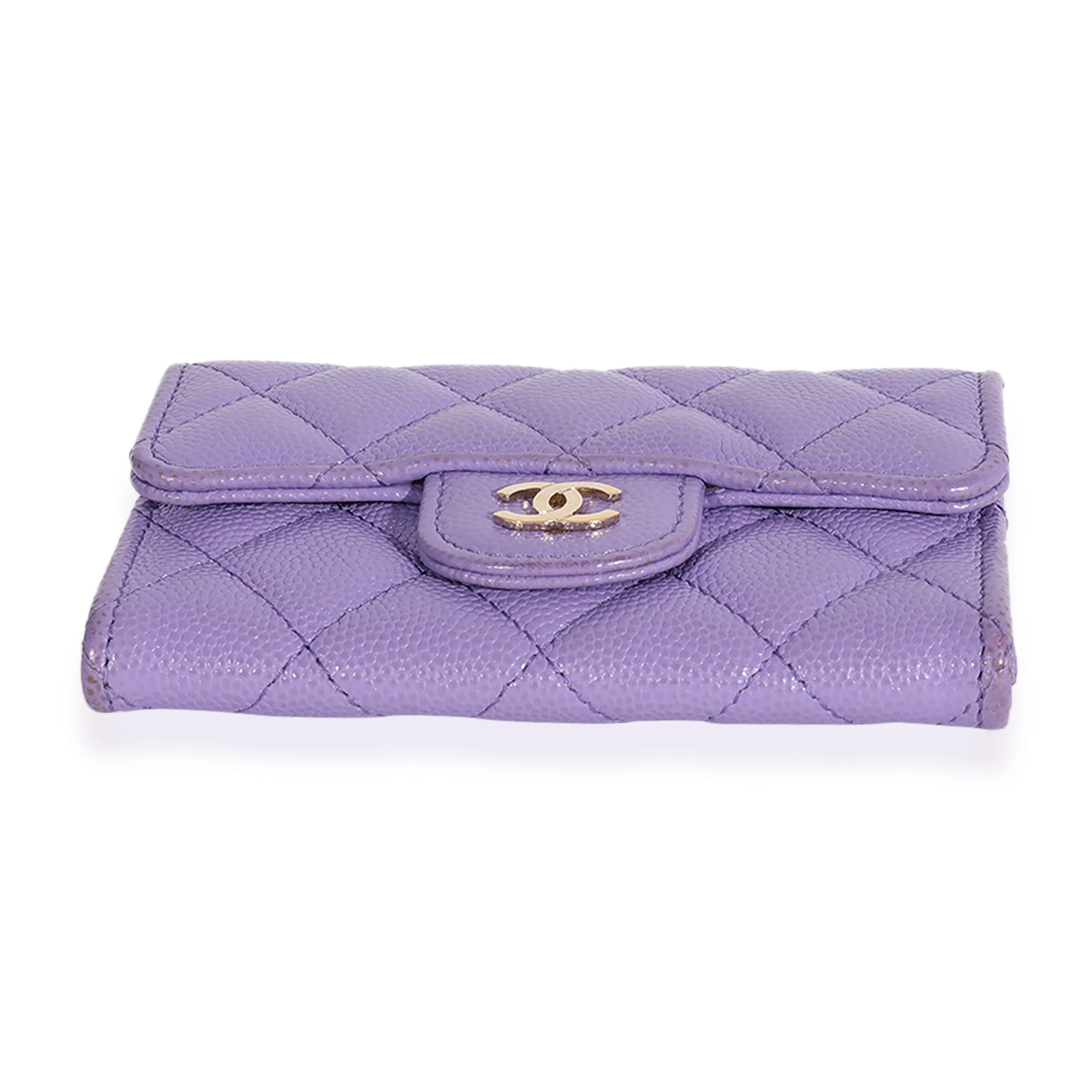 Chanel Purple Quilted Caviar Flap Card Holder Wallet - Image 5