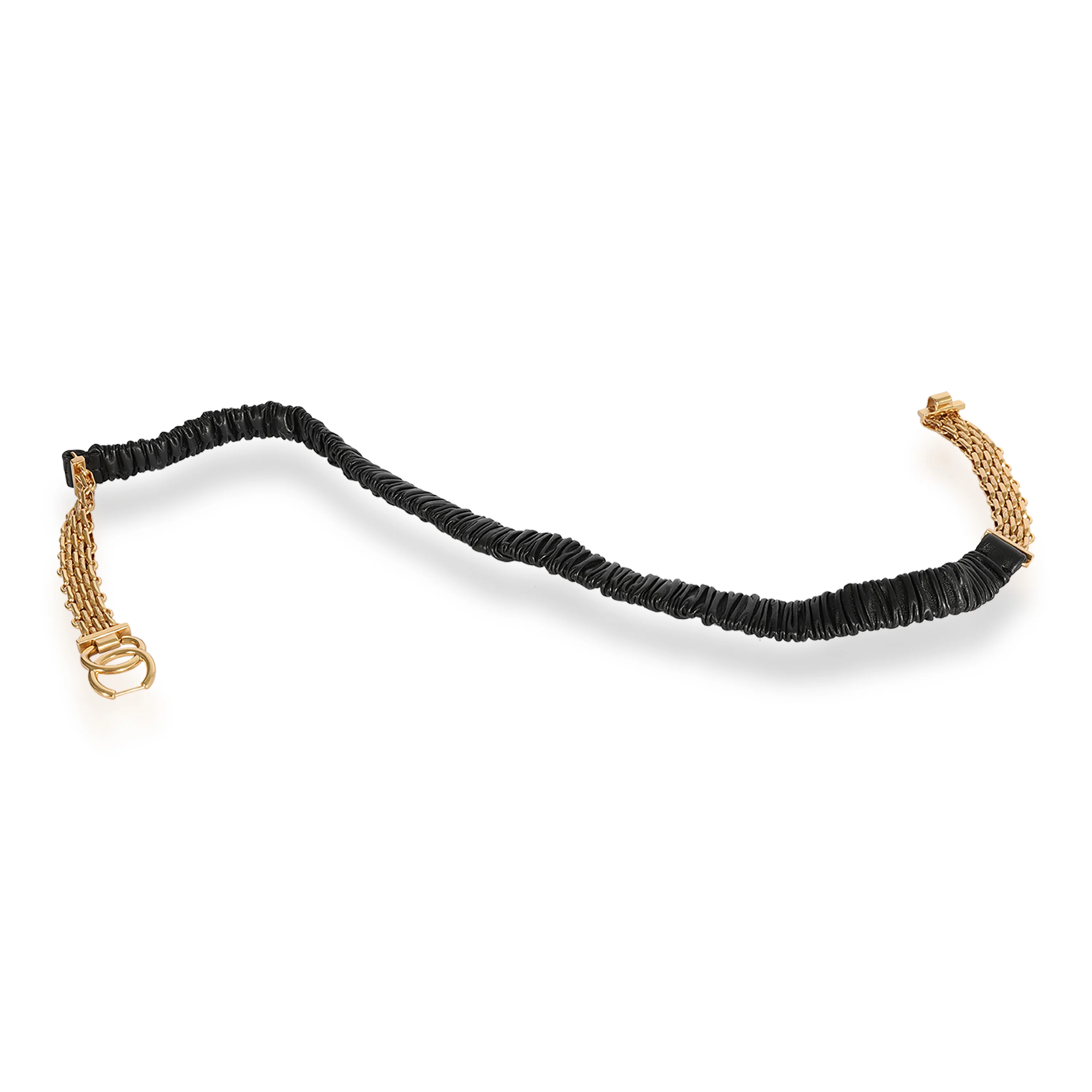 Black Elastic Lambskin & Gold Chain CC Belt - Image 4