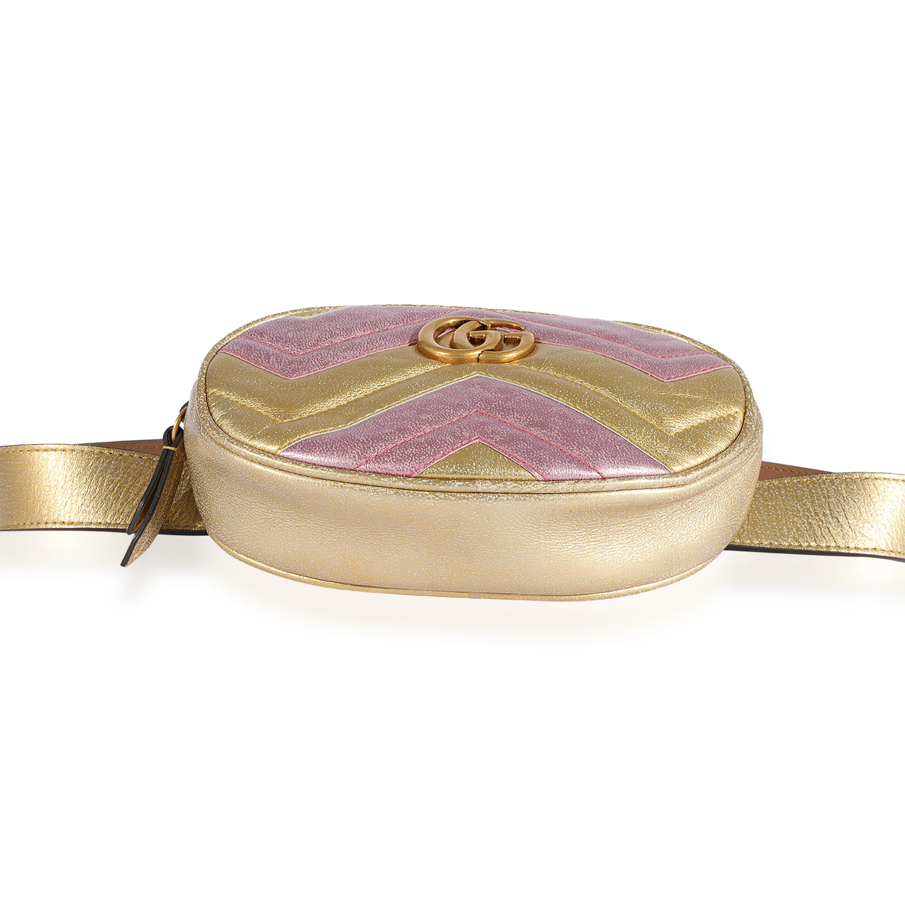 Metallic Gold & Pink Matelassé Marmont Belt Bag - Image 5