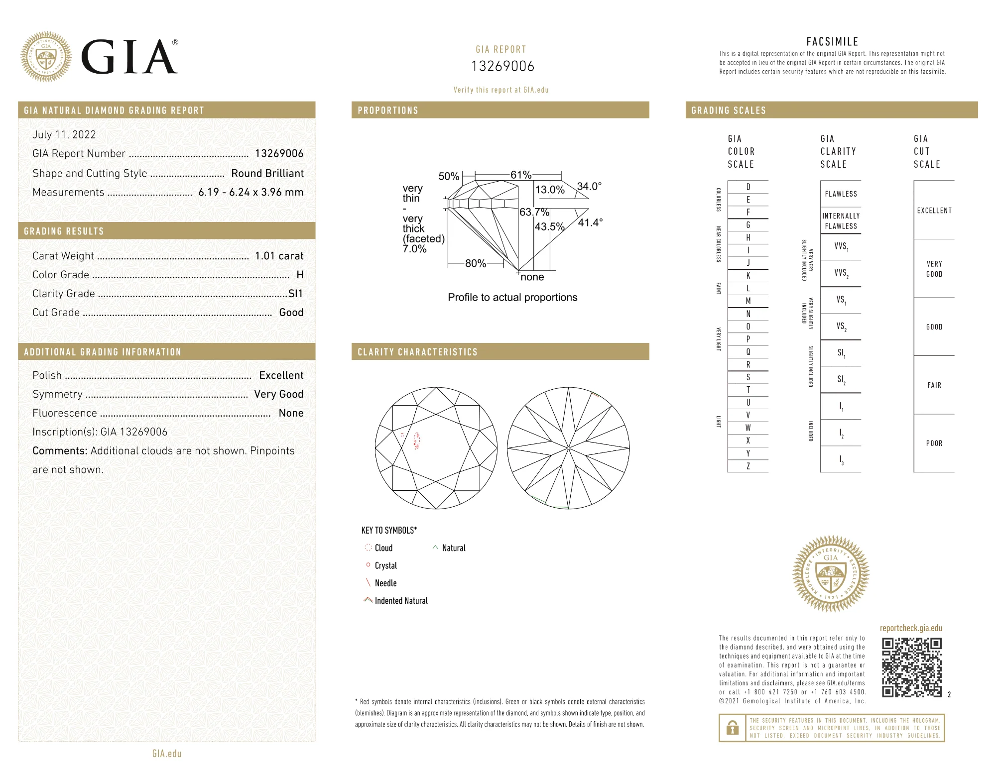 GIA Certified 1.01 Ct Round cut H SI1 Loose Diamond - Image 2
