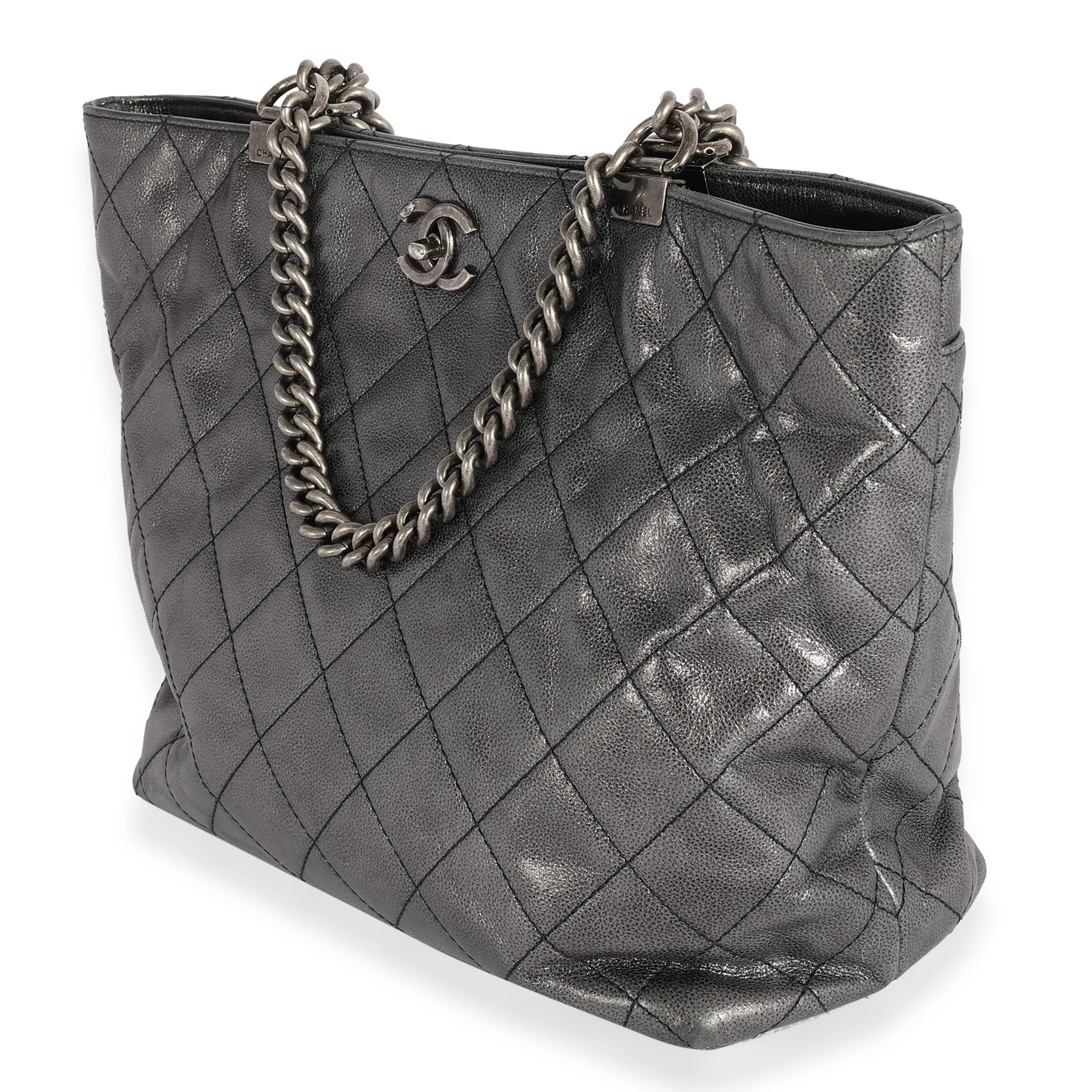Chanel Metallic Blue Quilted Calfskin Shopping In Chains Tote - Image 2