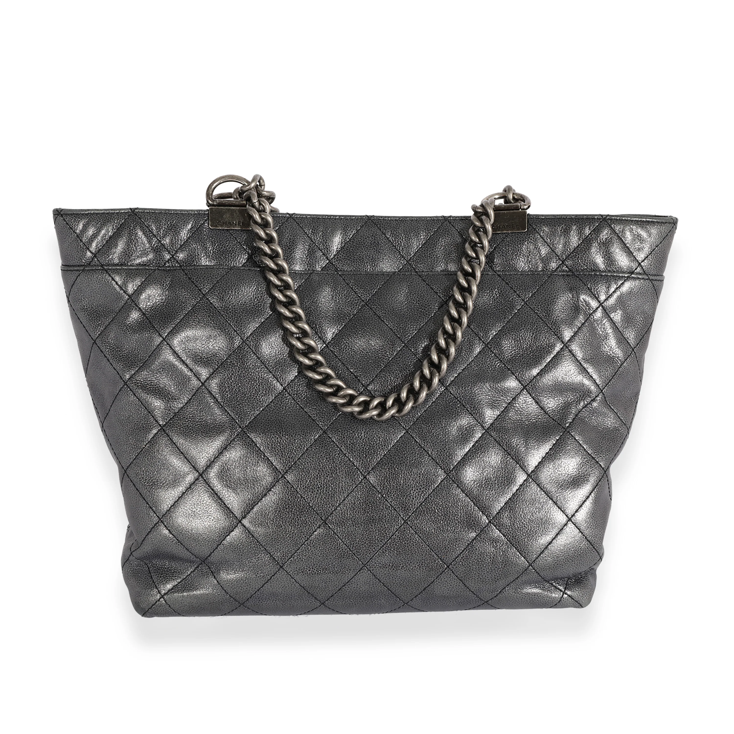 Chanel Metallic Blue Quilted Calfskin Shopping In Chains Tote - Image 4