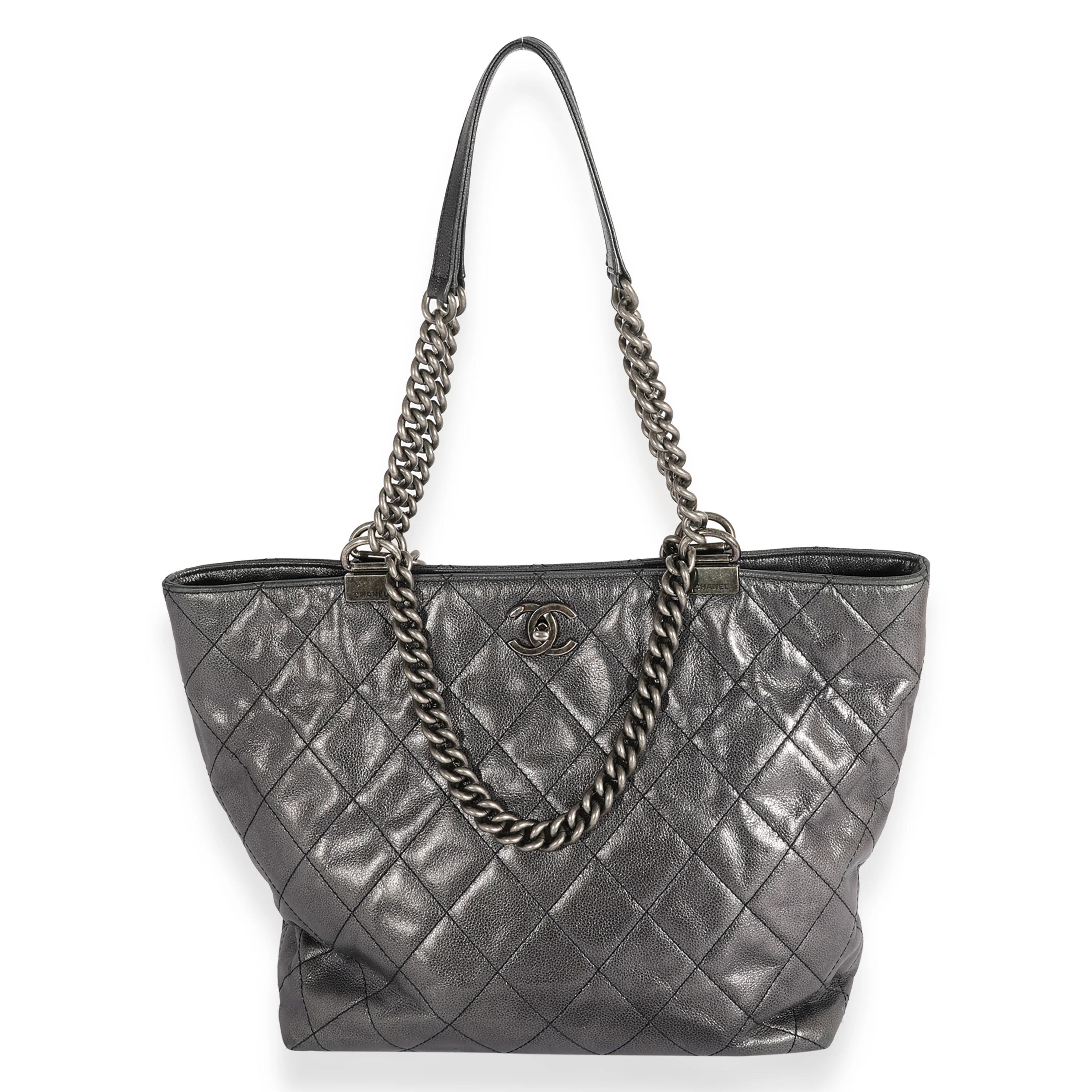 Chanel Metallic Blue Quilted Calfskin Shopping In Chains Tote - Image 6