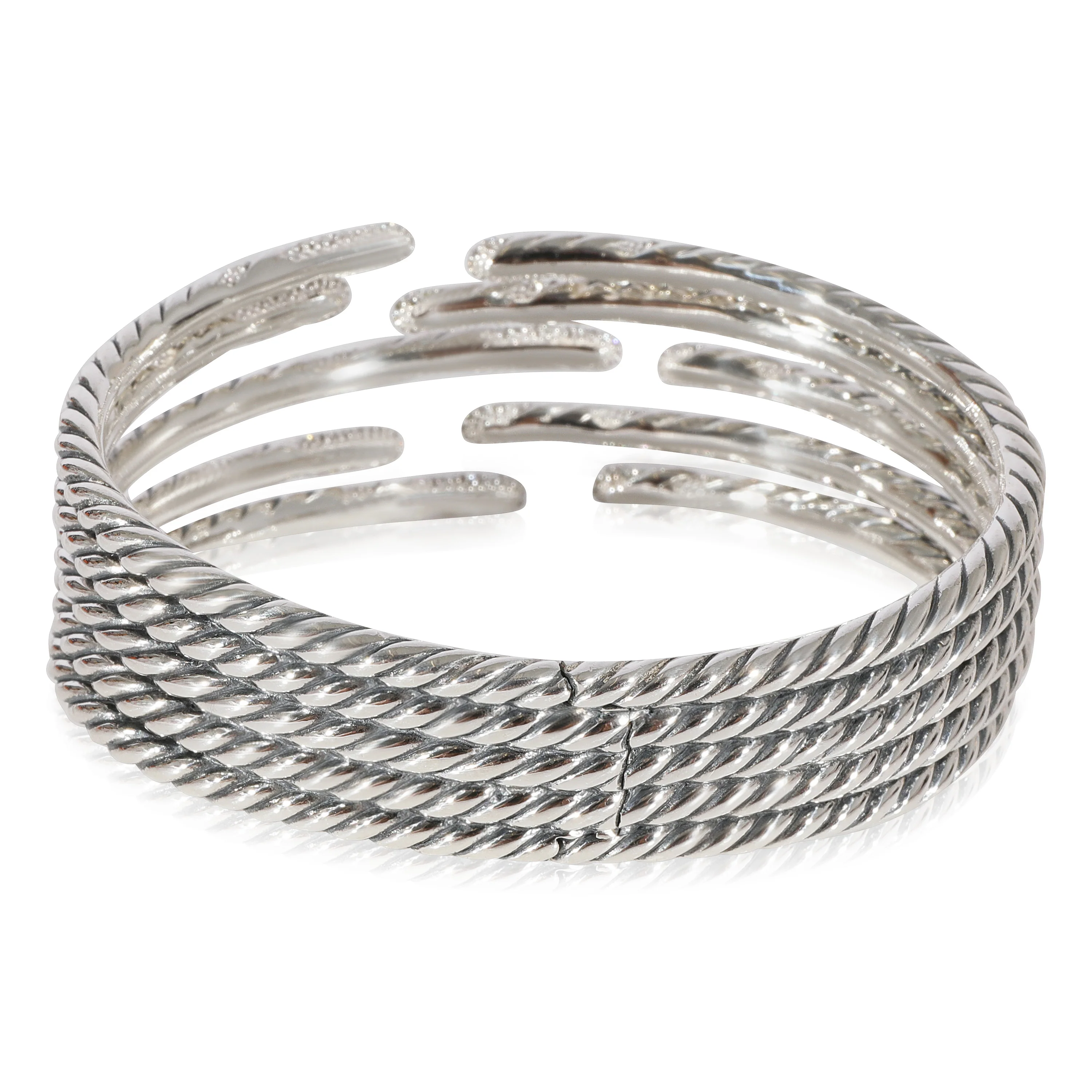 David Yurman Willow Diamond Open Hinged Cuff Sterling Silver 1.35 CTW - Image 4