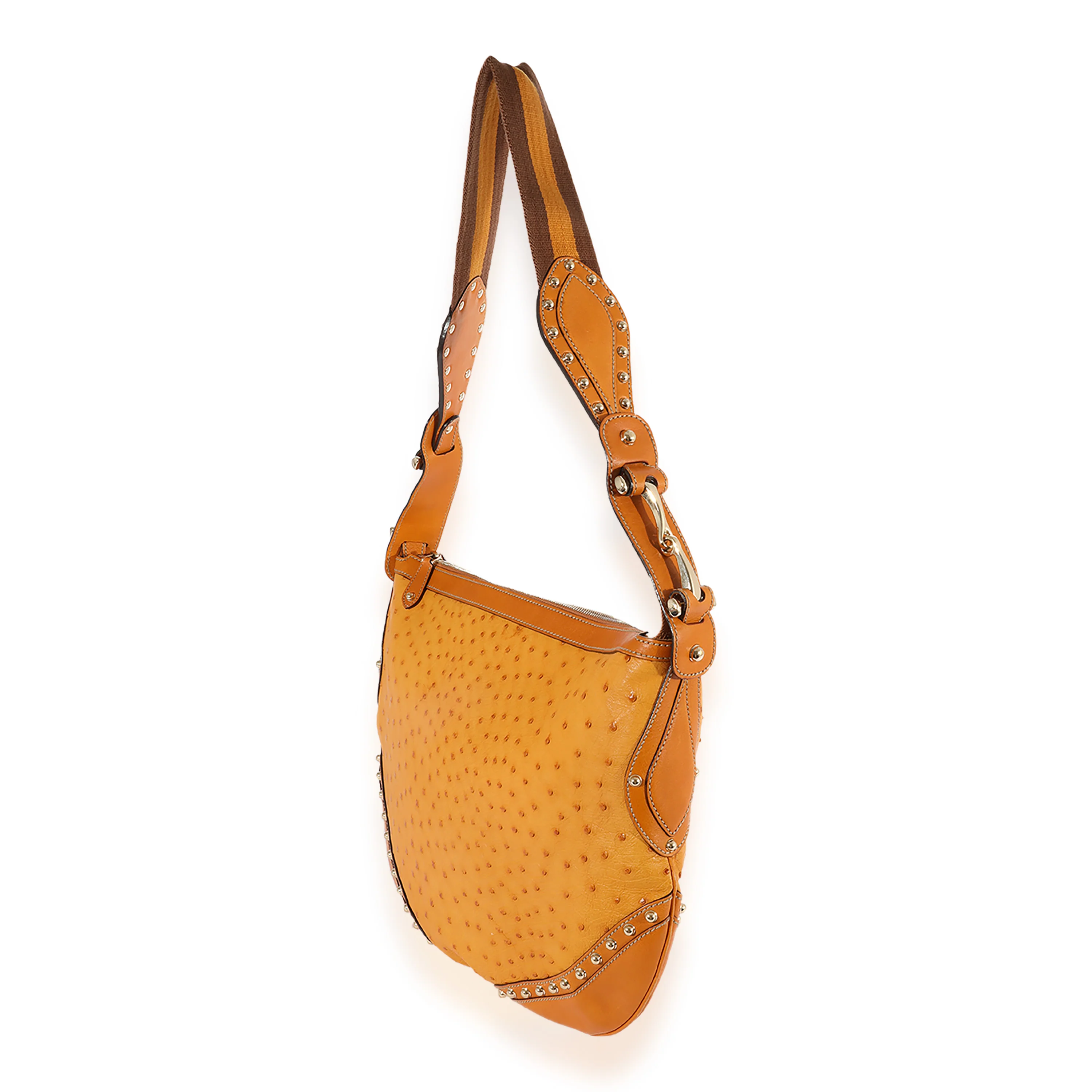 Gucci Beige Ostrich & Calfskin Studded Pelham Hobo - Image 2
