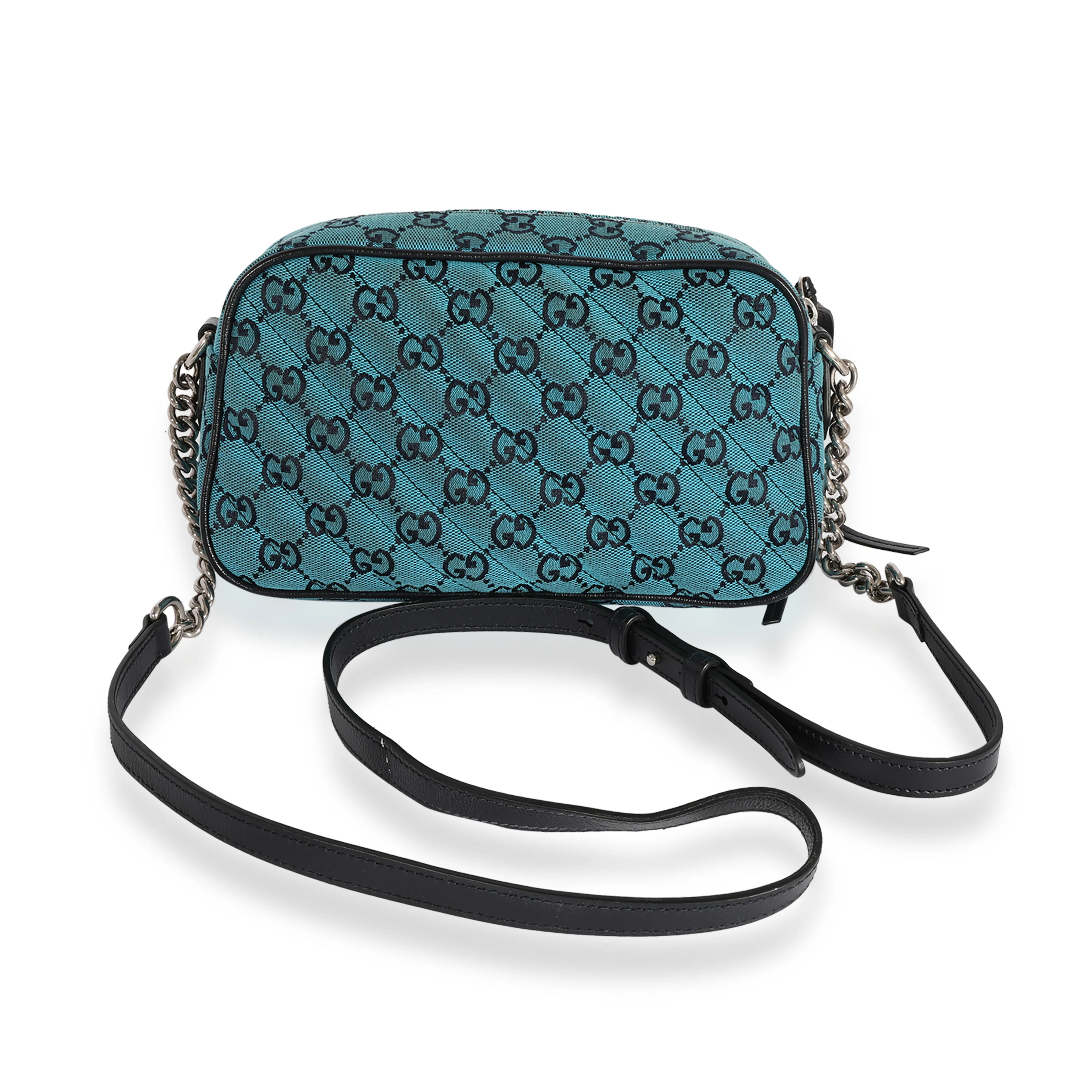 Gucci Blue GG Matelassé Denim Small Marmont Shoulder Bag - Image 4
