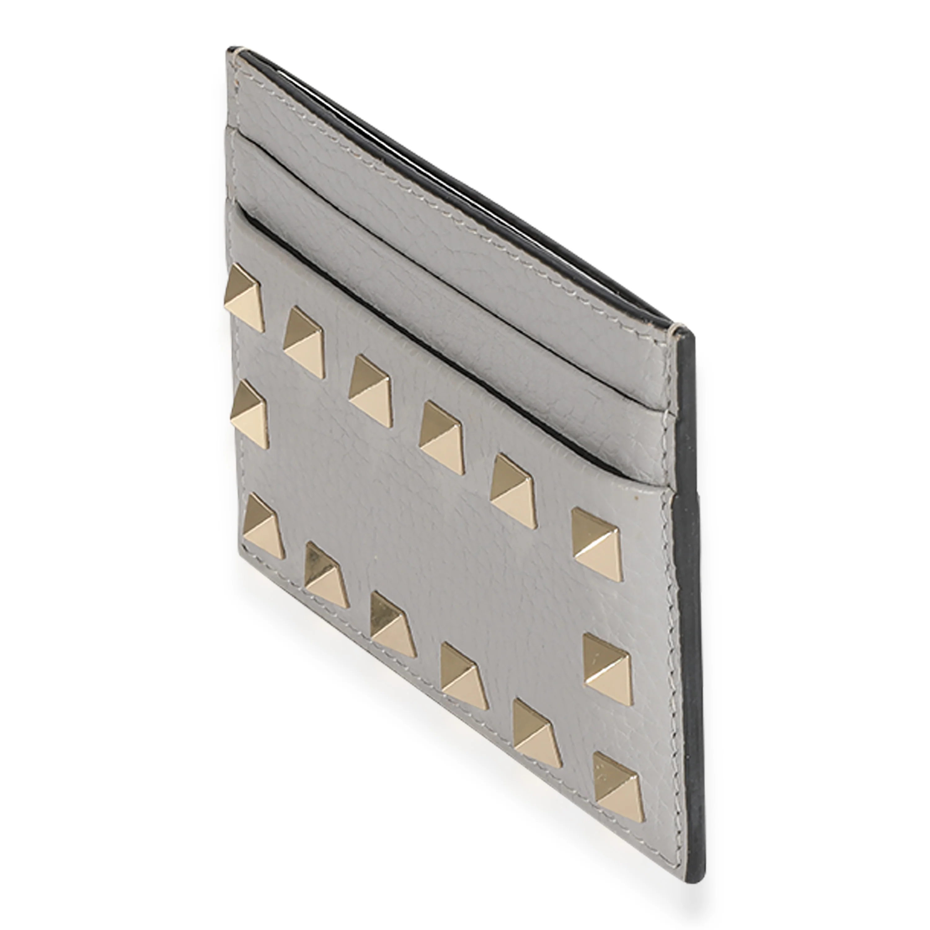 Valentino Gray Pebbled Calfskin Rockstud Card Holder - Image 2
