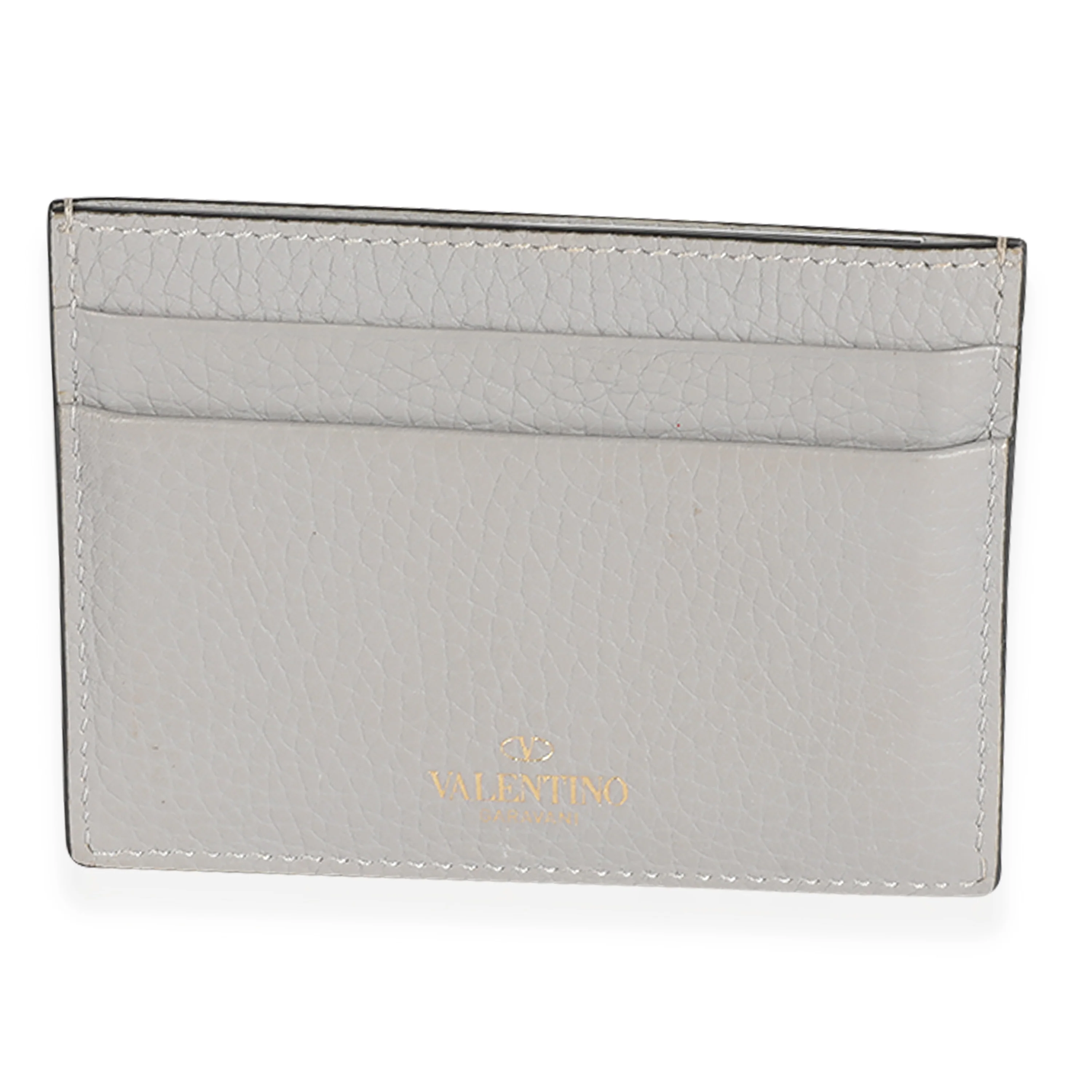 Valentino Gray Pebbled Calfskin Rockstud Card Holder - Image 3