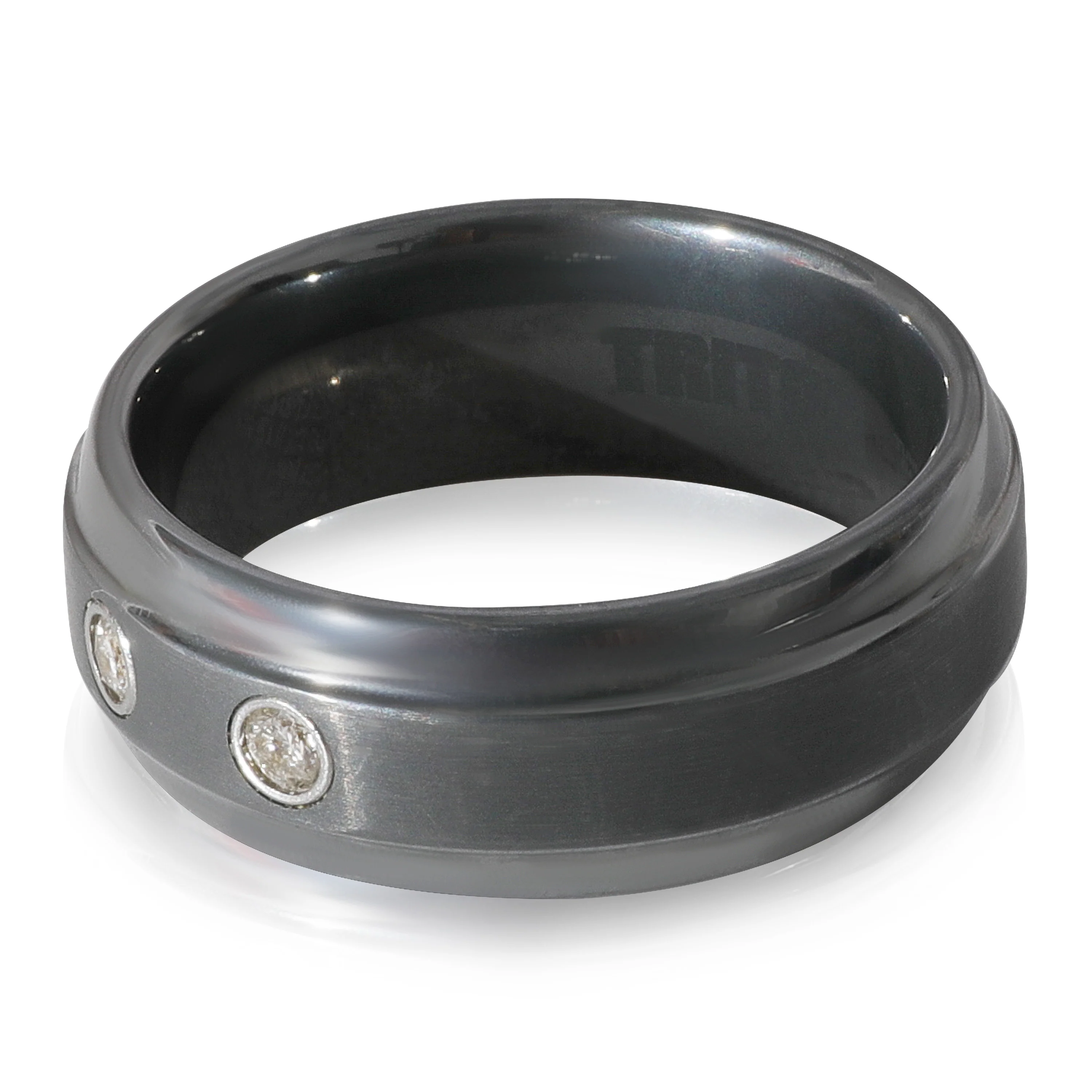 Triton Mens Diamond Band in  Tungsten 0.16 CTW - Image 2
