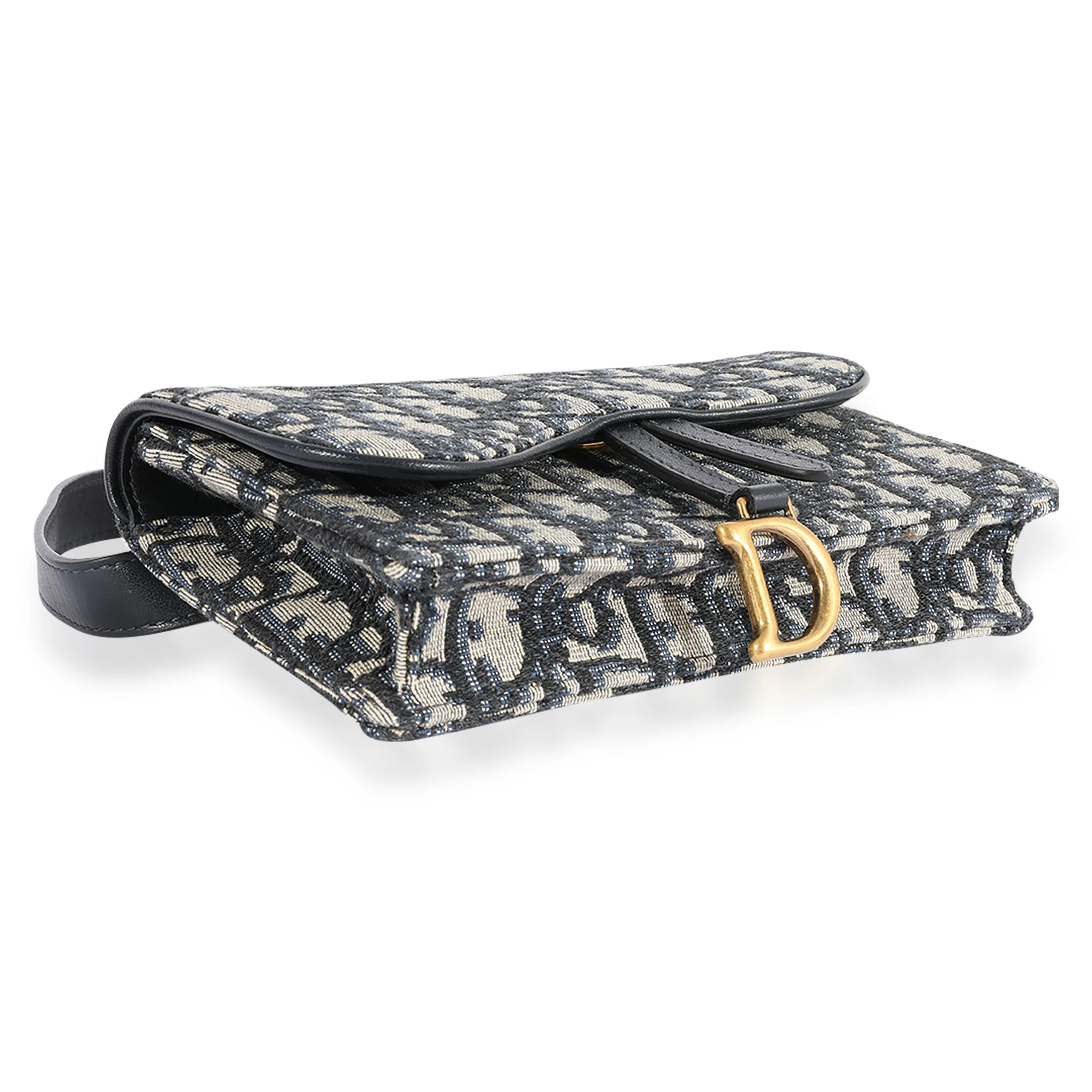 Dior Blue Oblique Embroidery Saddle Belt Pouch - Image 5