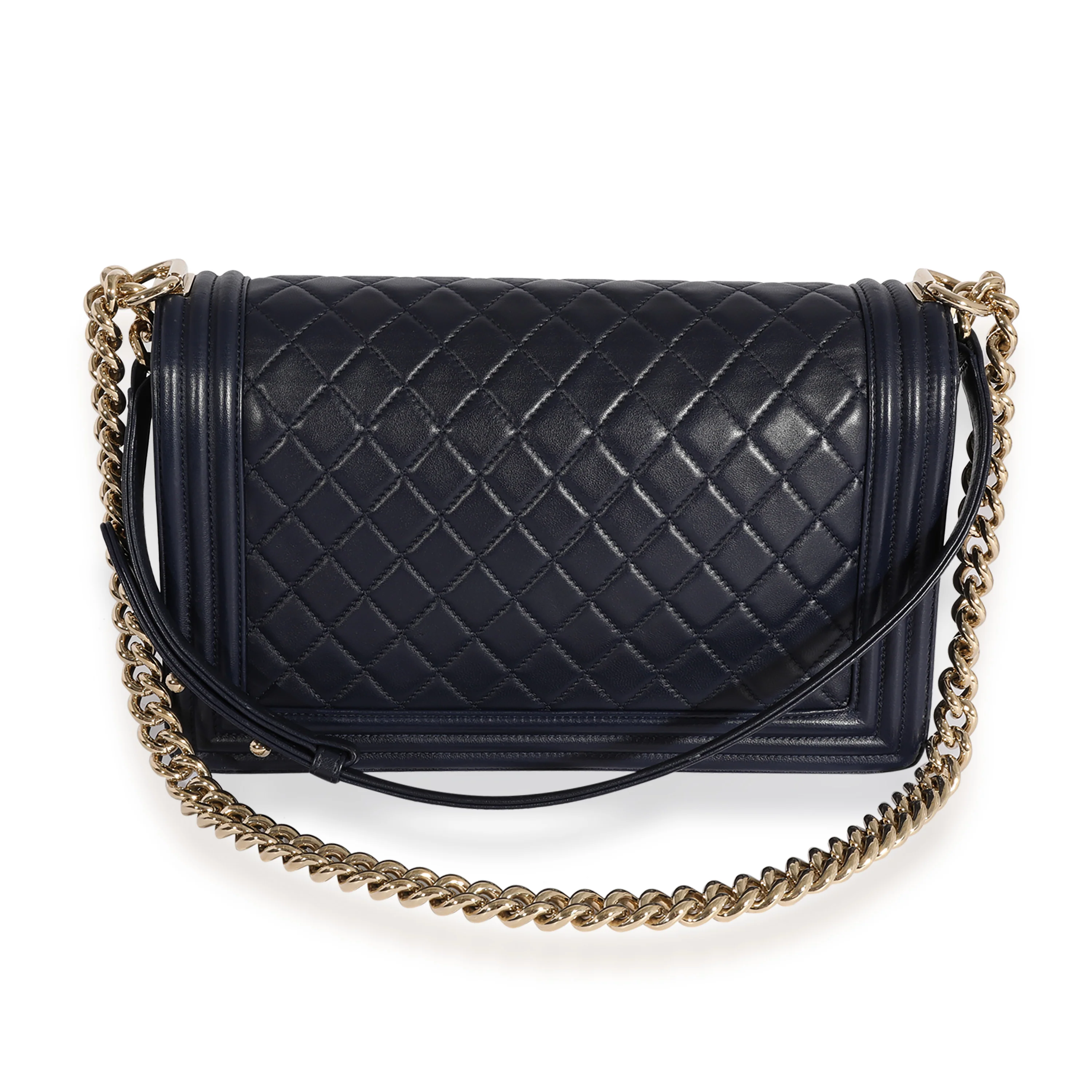 Chanel Navy Quilted Lambskin Large Boy Bag - Image 4