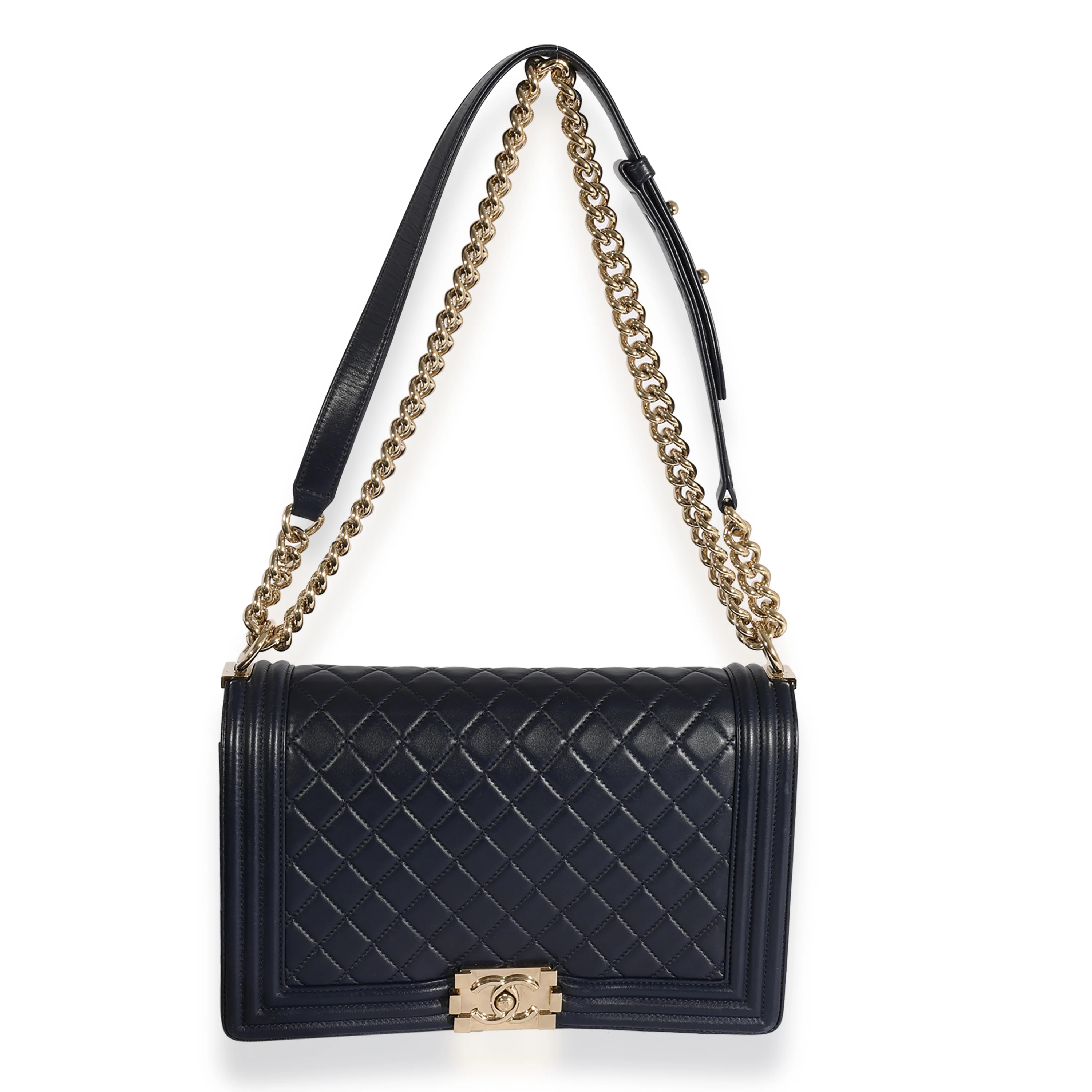 Chanel Navy Quilted Lambskin Large Boy Bag - Image 6