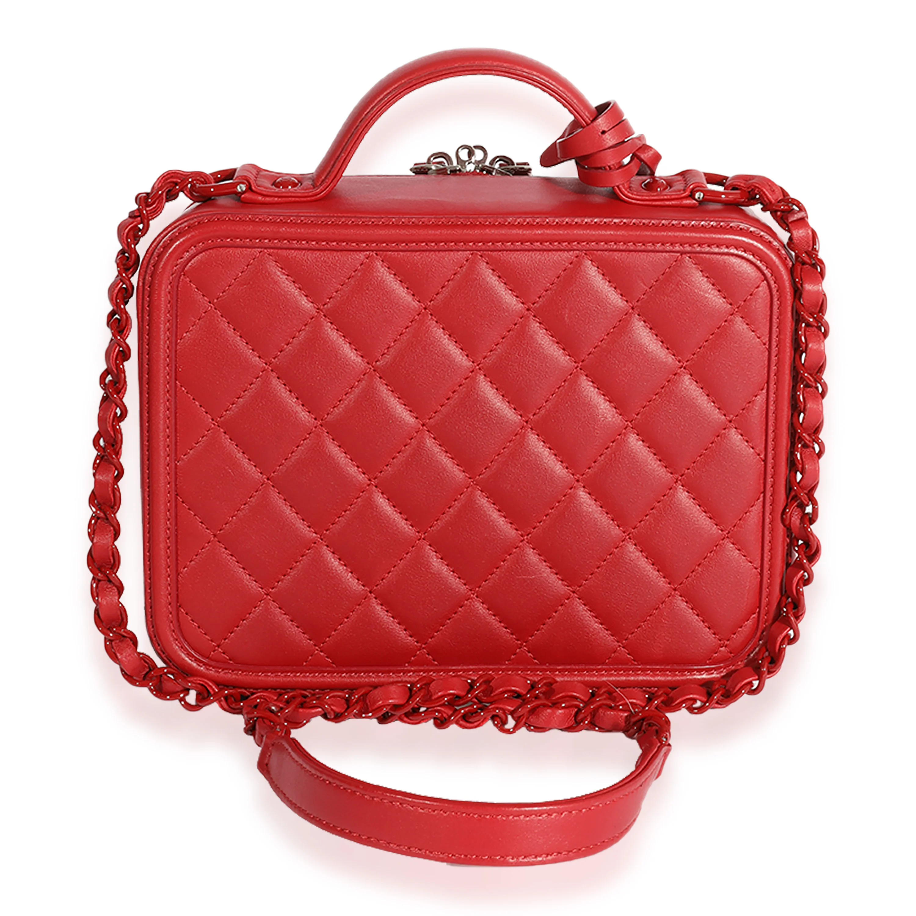 Chanel Red Quilted Lambskin Medium Filigree Vanity Case - Image 3
