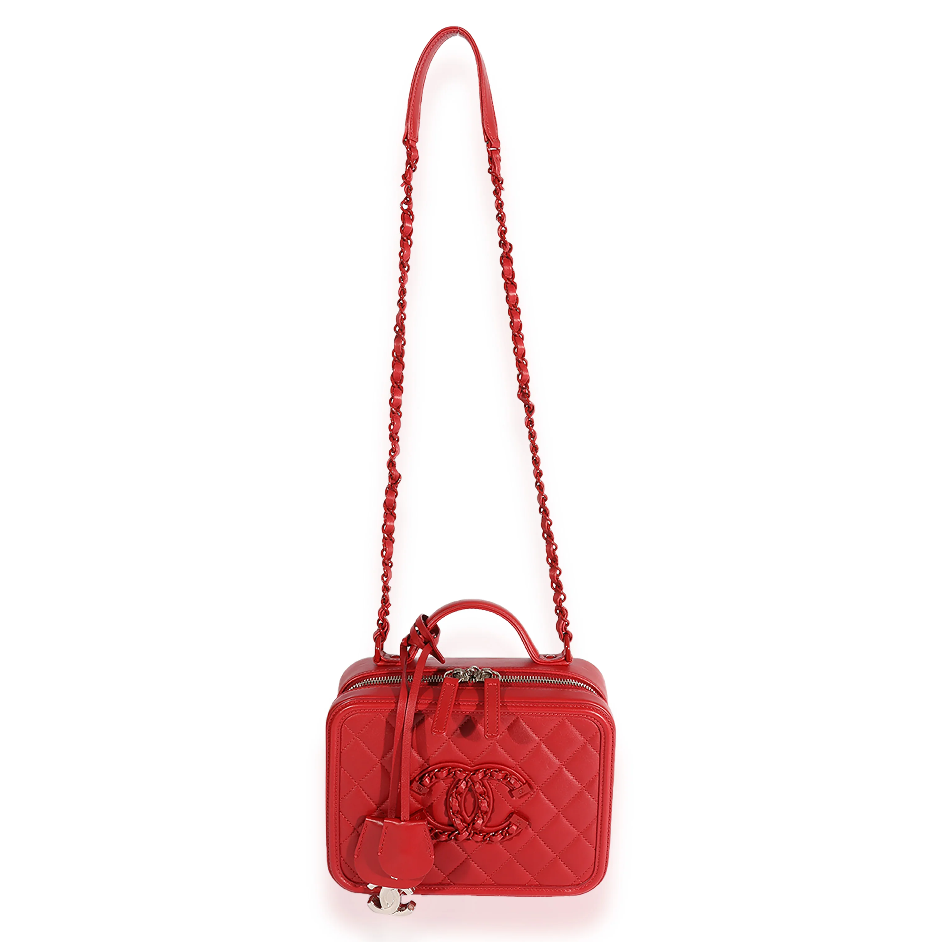 Chanel Red Quilted Lambskin Medium Filigree Vanity Case - Image 4