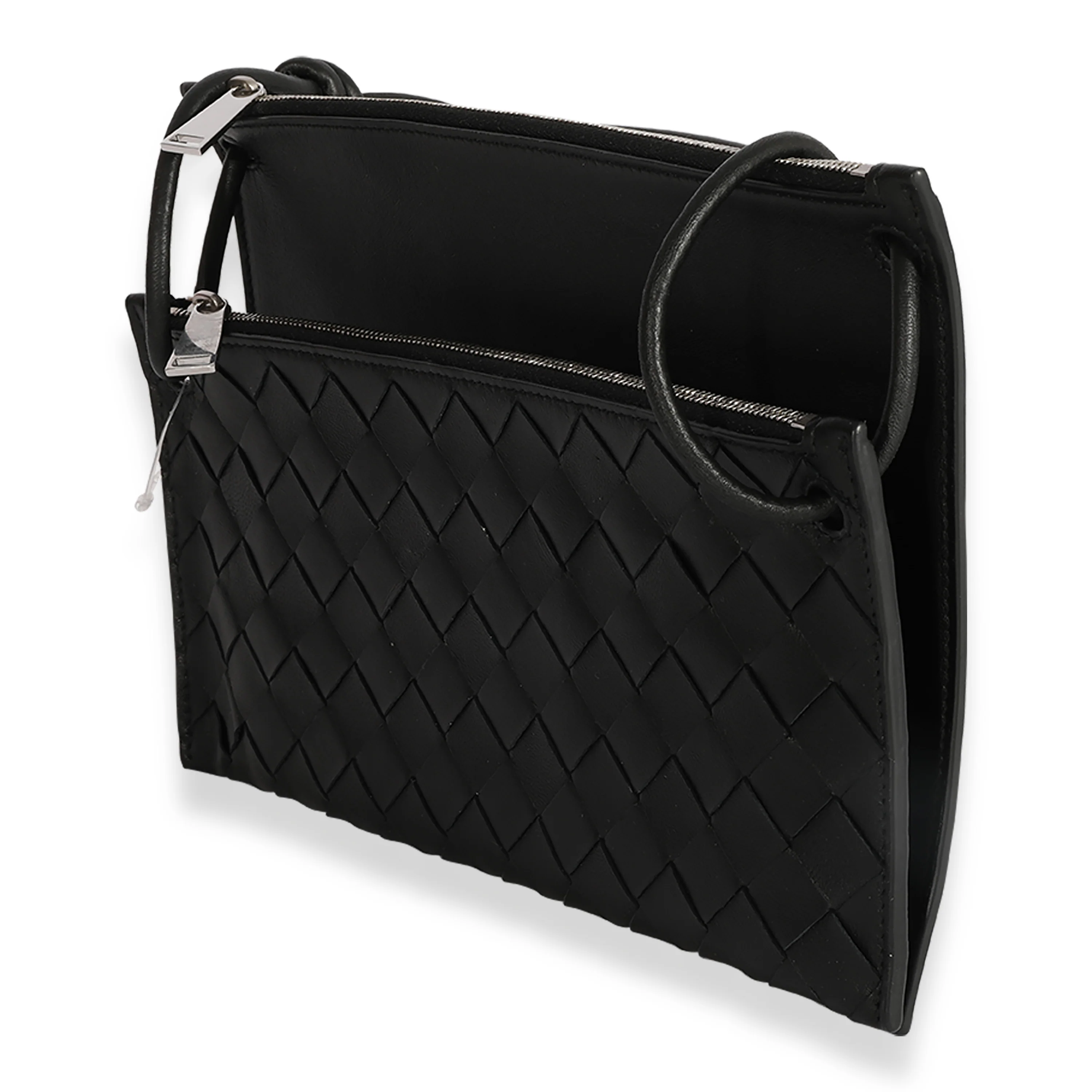 Black Intrecciato Leather Double Pouch Crossbody - Image 2