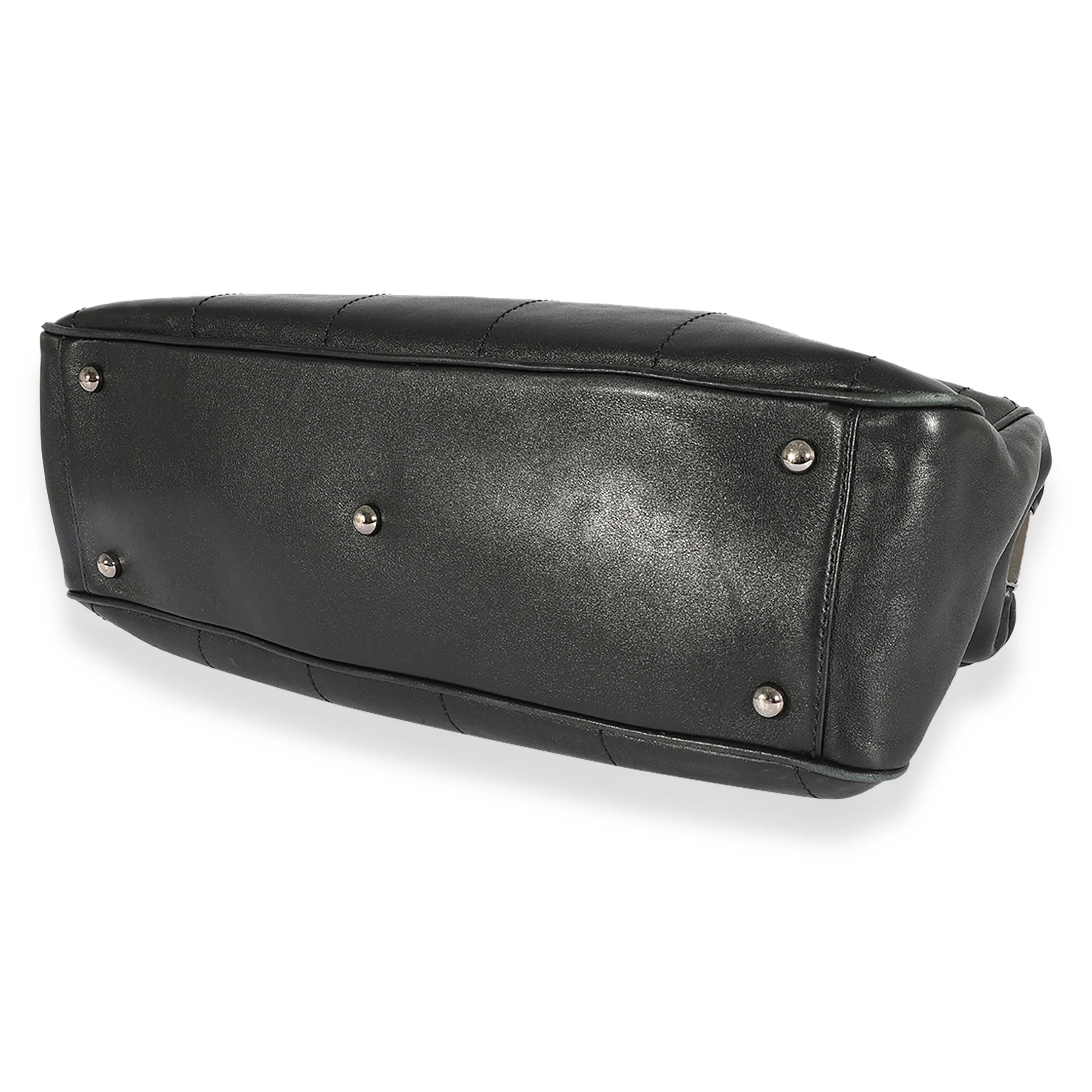 Chanel Black Square Stitch Leather Bowling Bag - Image 4