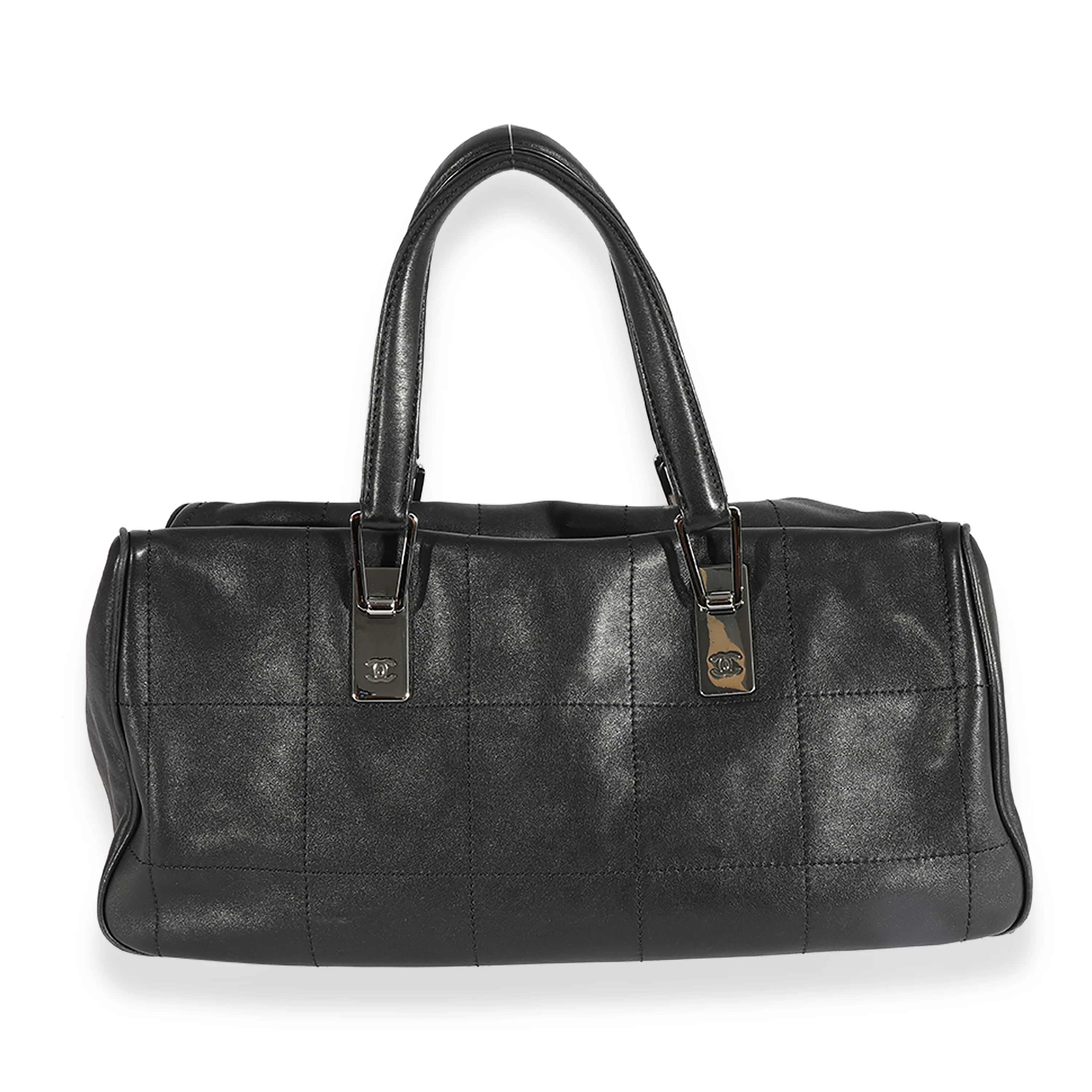 Chanel Black Square Stitch Leather Bowling Bag - Image 5
