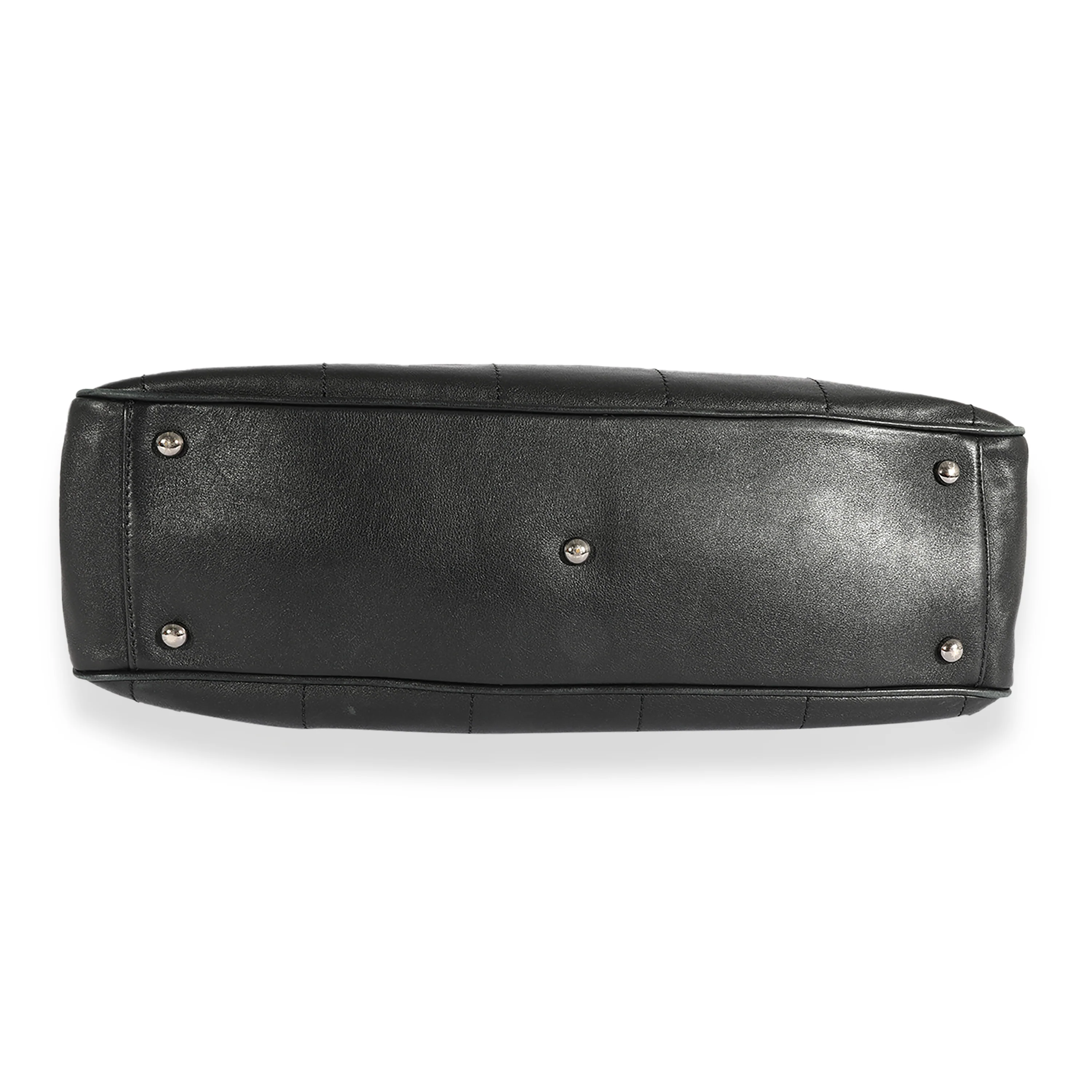Chanel Black Square Stitch Leather Bowling Bag - Image 6
