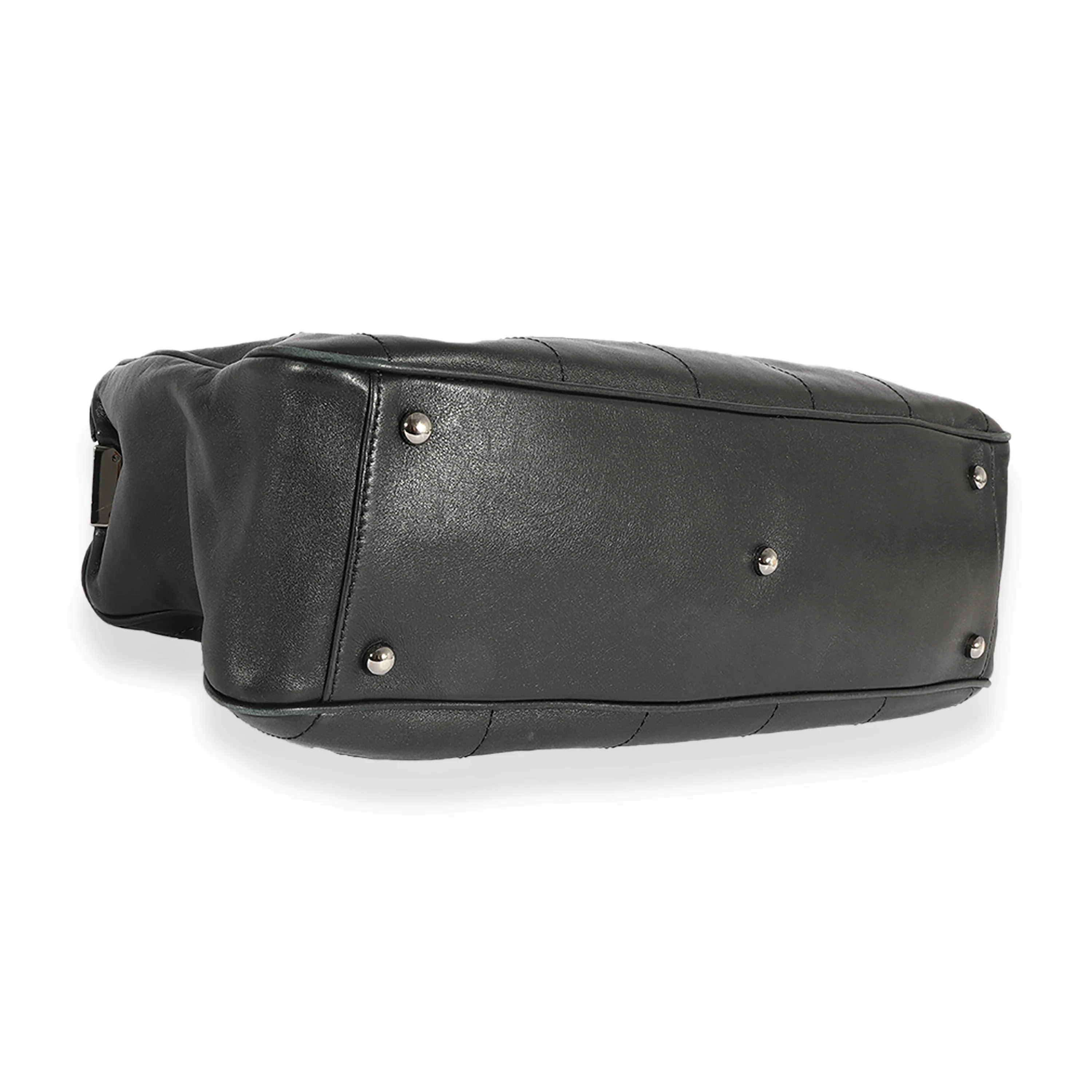 Chanel Black Square Stitch Leather Bowling Bag - Image 7