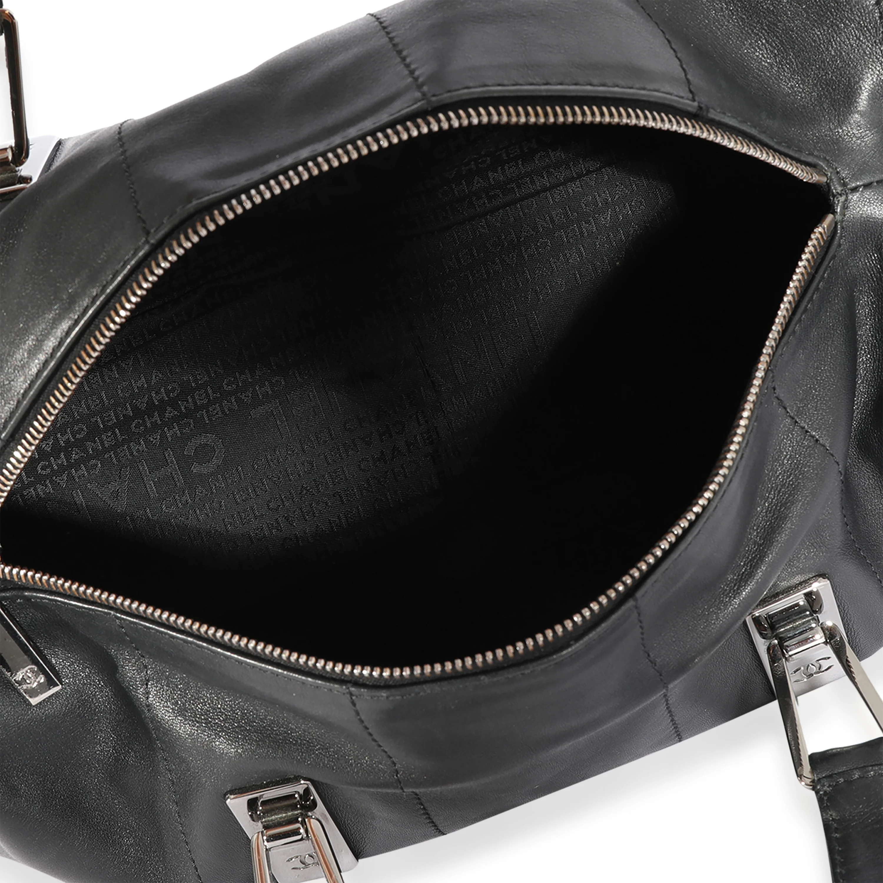 Chanel Black Square Stitch Leather Bowling Bag - Image 8