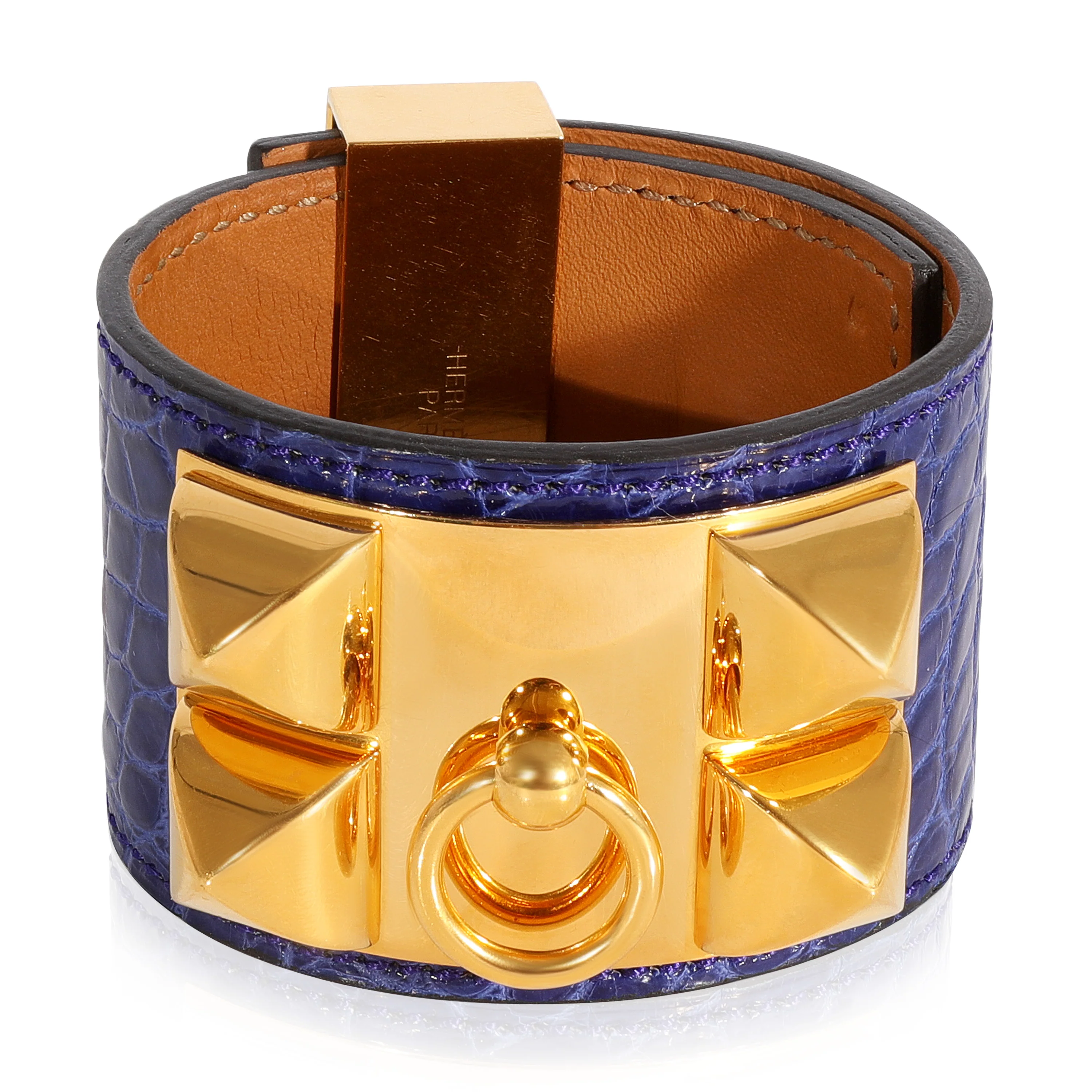 Hermès Collier de Chien Bracelet Blue Shiny Alligator 2014