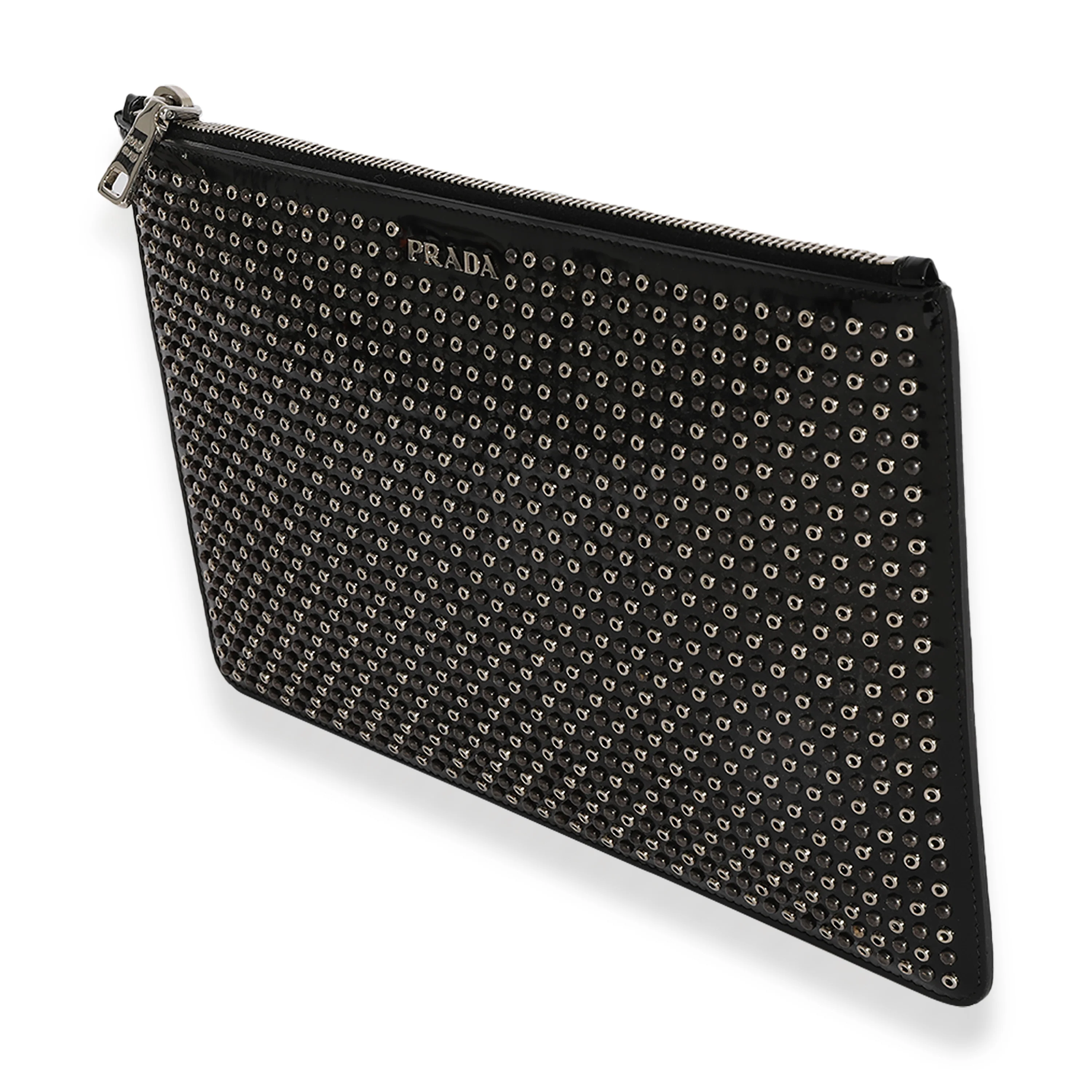 Prada Black Patent Leather Grommet Zip Case - Image 2