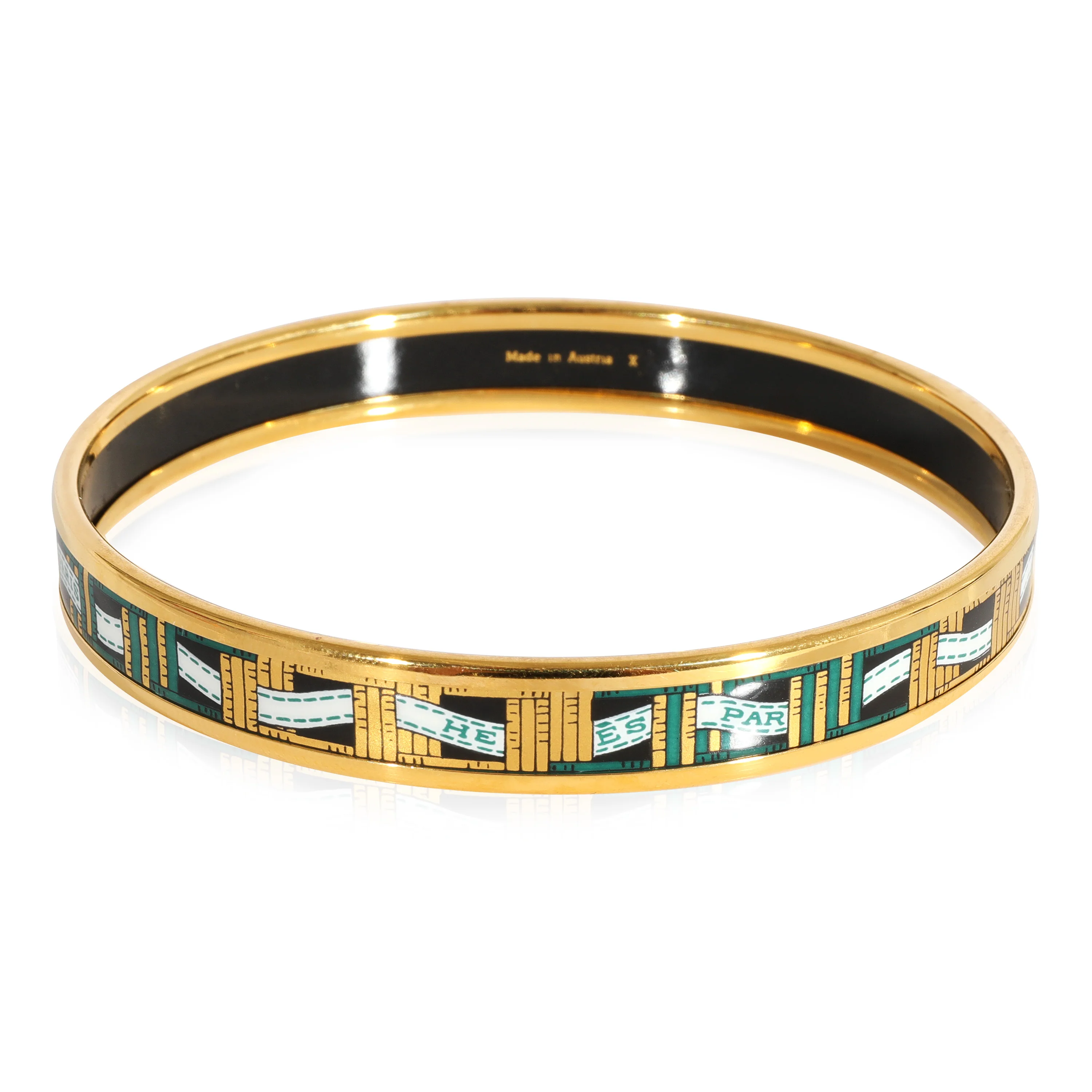 Hermès Plated Narrow Black & Gold Enamel Bracelet with Paris Ribbon (67MM) - Image 2