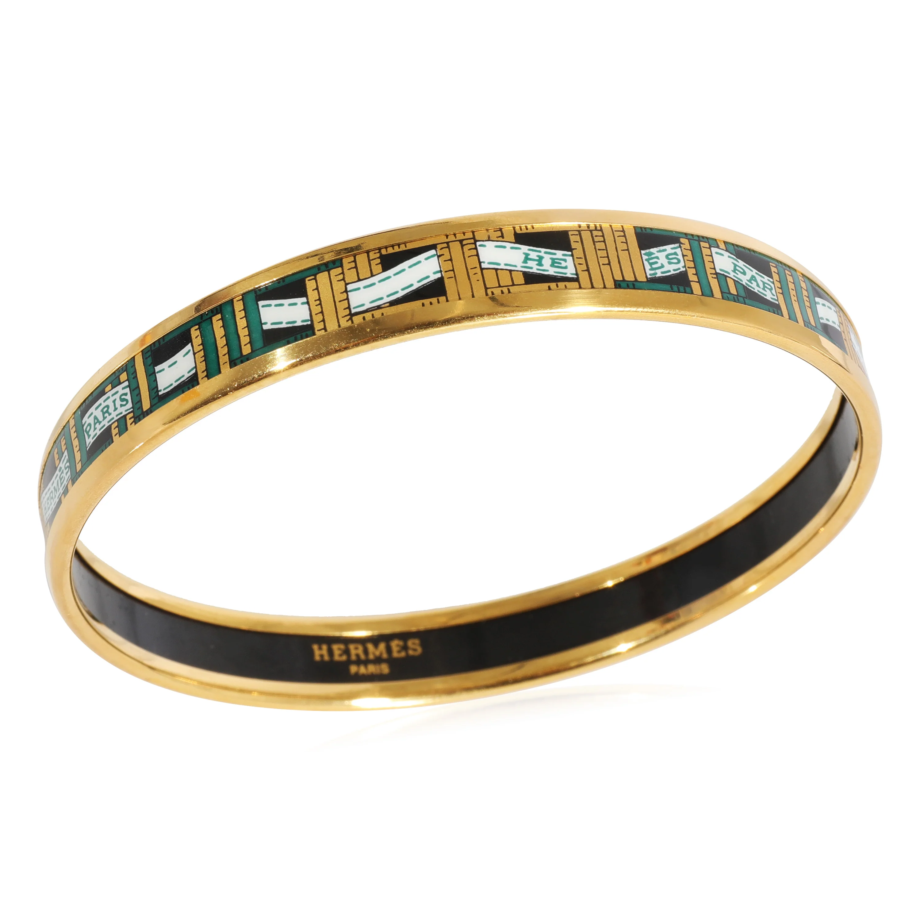 Hermès Plated Narrow Black & Gold Enamel Bracelet with Paris Ribbon (67MM) - Image 3