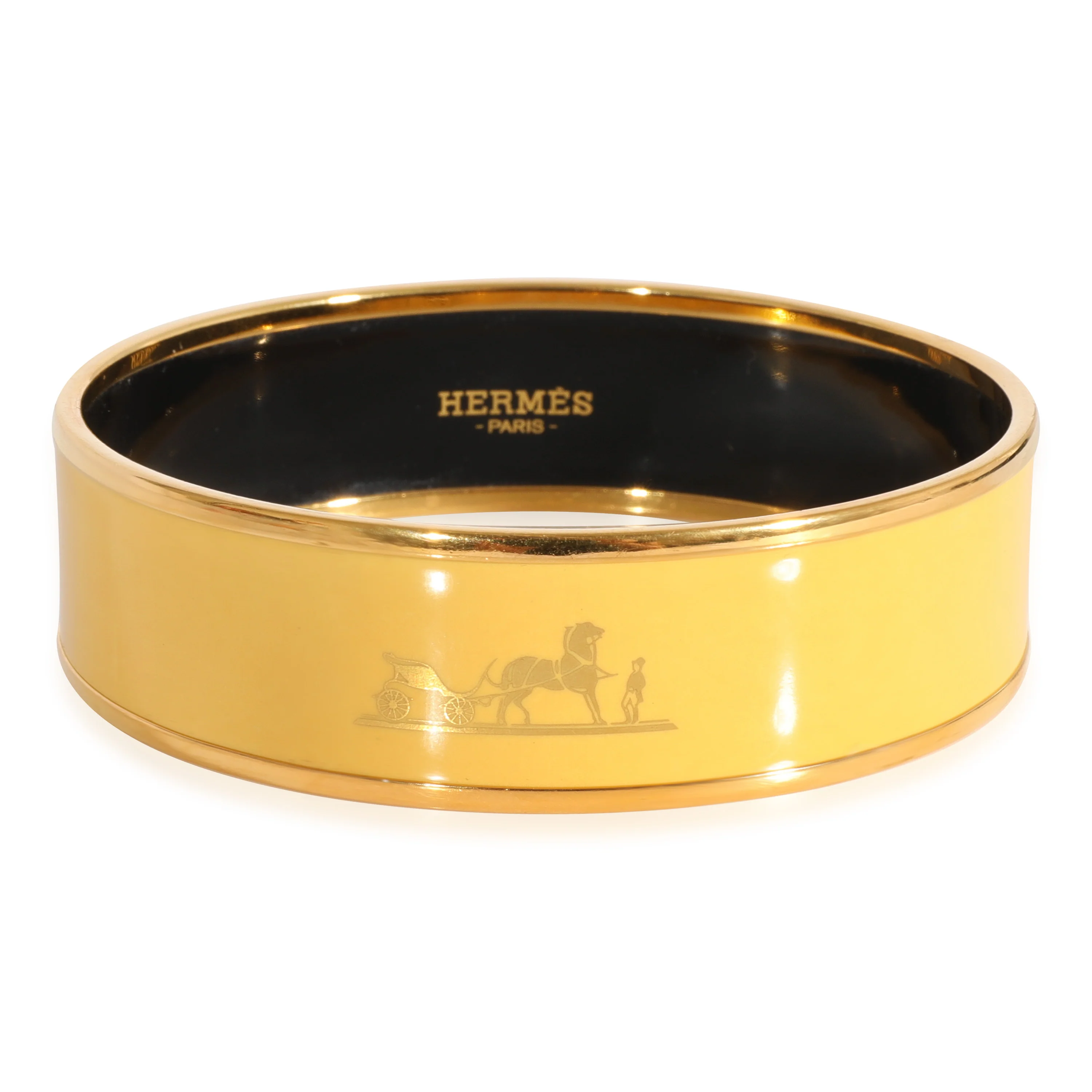 Hermès Plated Wide Yellow Enamel Bangle with Caléche