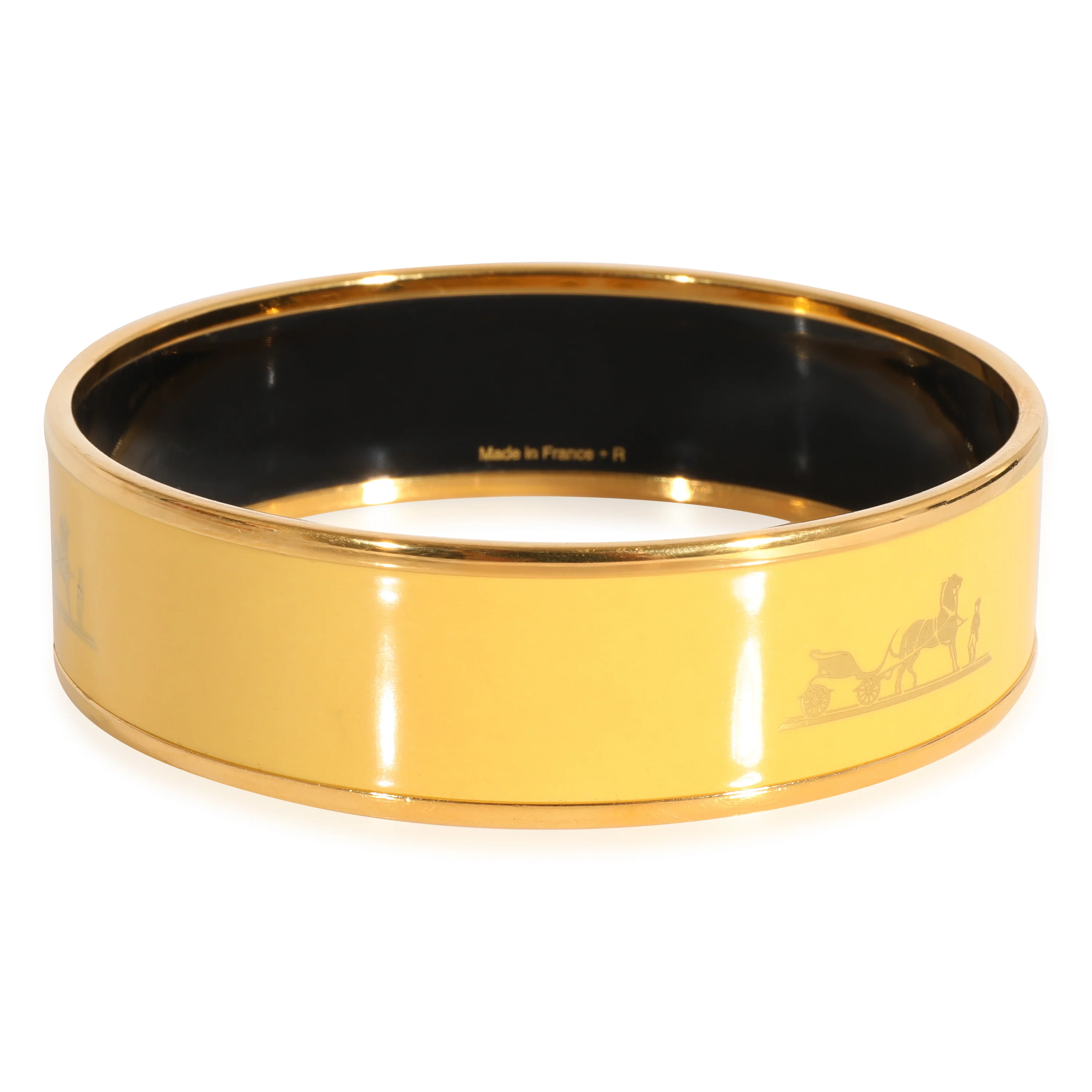Hermès Plated Wide Yellow Enamel Bangle with Caléche - Image 2