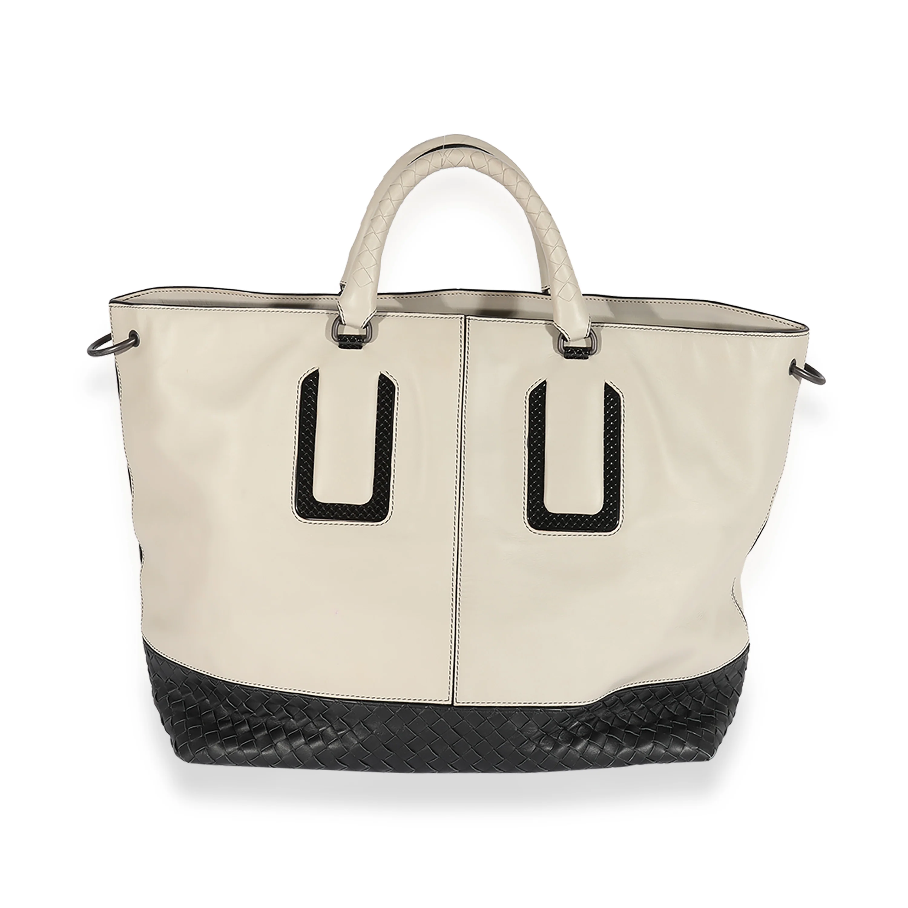 Bottega Veneta Taupe Leather & Black Intrecciato Convertible Tote - Image 3