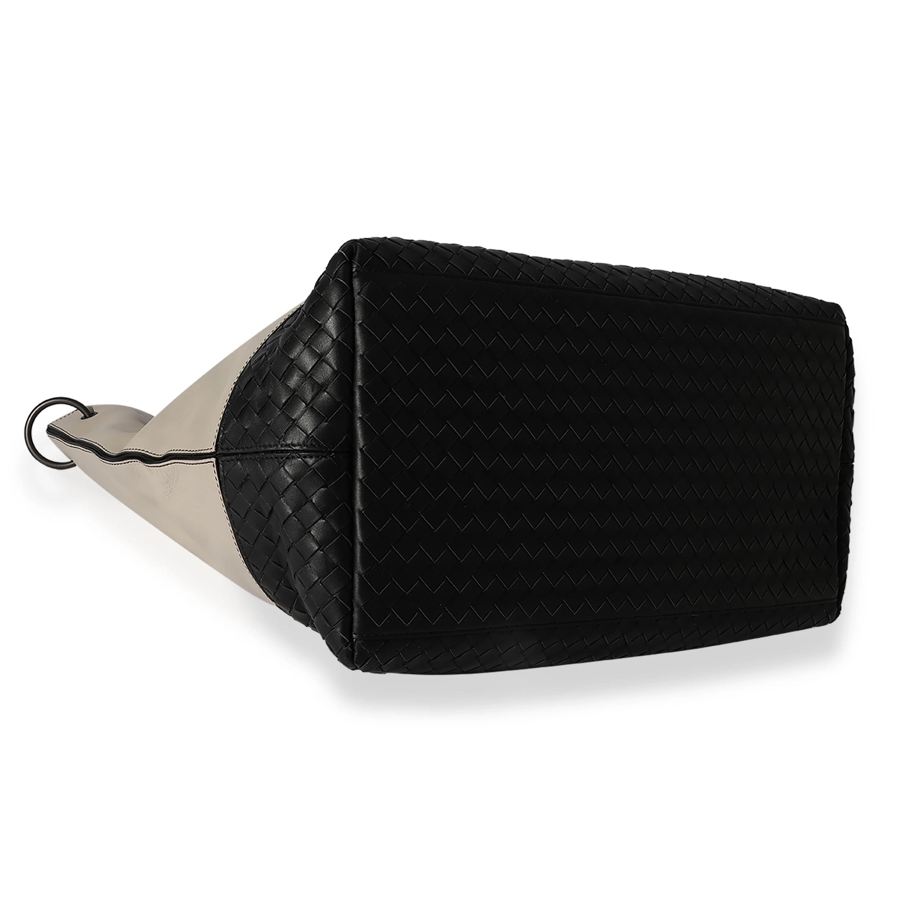 Bottega Veneta Taupe Leather & Black Intrecciato Convertible Tote - Image 4