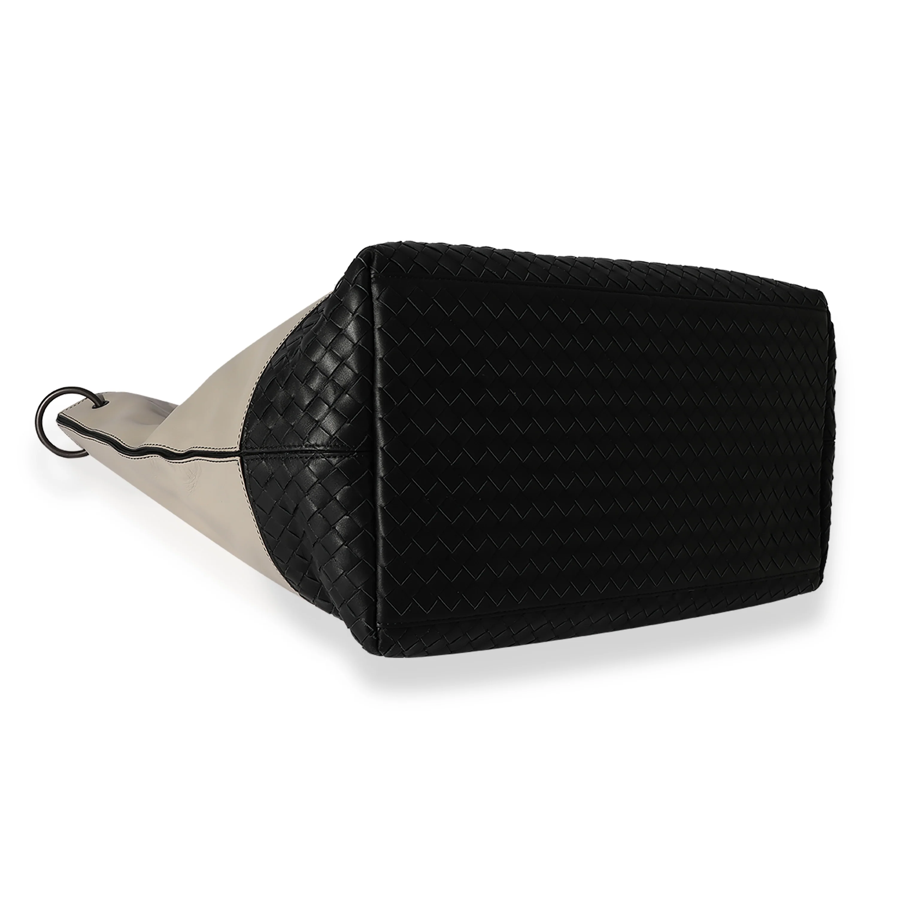 Bottega Veneta Taupe Leather & Black Intrecciato Convertible Tote - Image 7