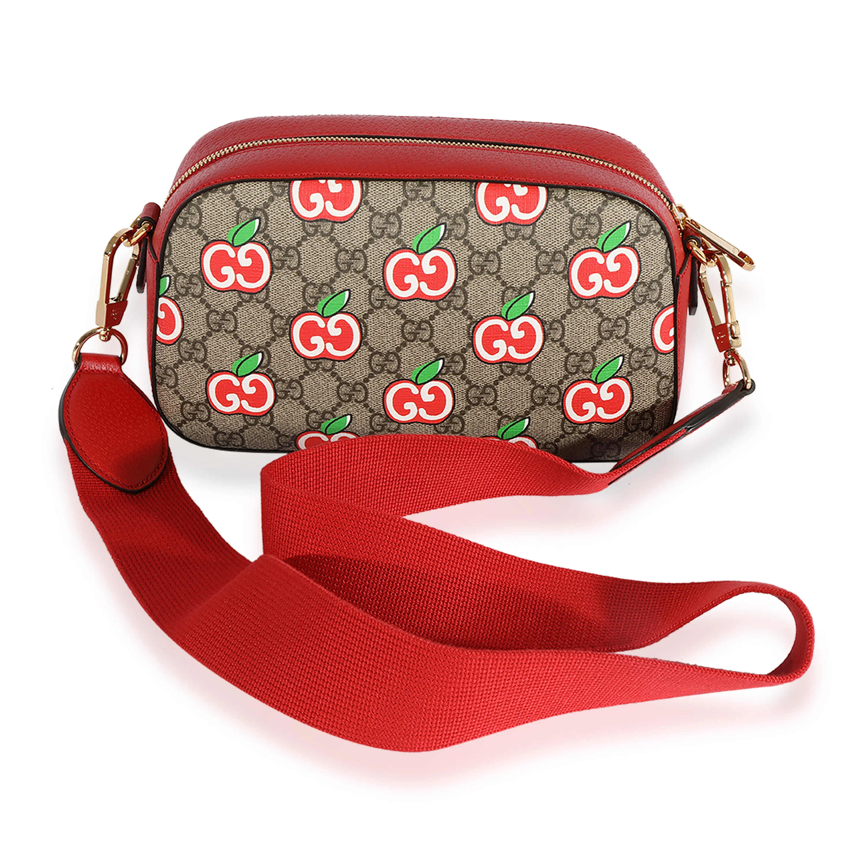 Gucci GG Supreme & Red Leather Apple Shoulder Bag - Image 5