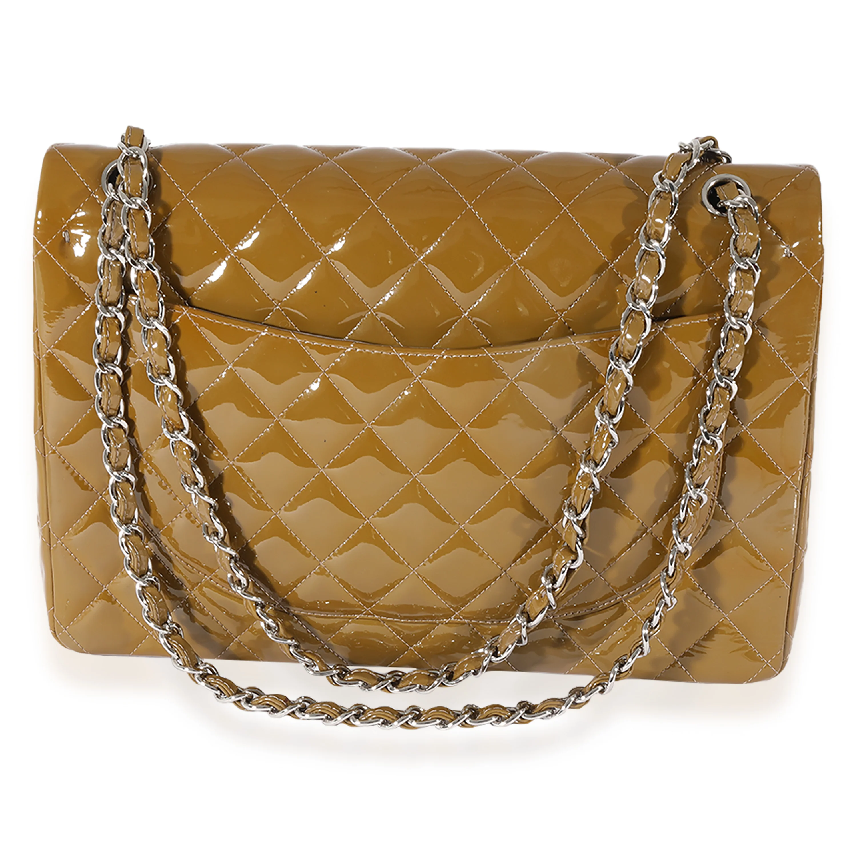 Chanel Tan Quilted Patent Leather Maxi Double Flap - Image 3