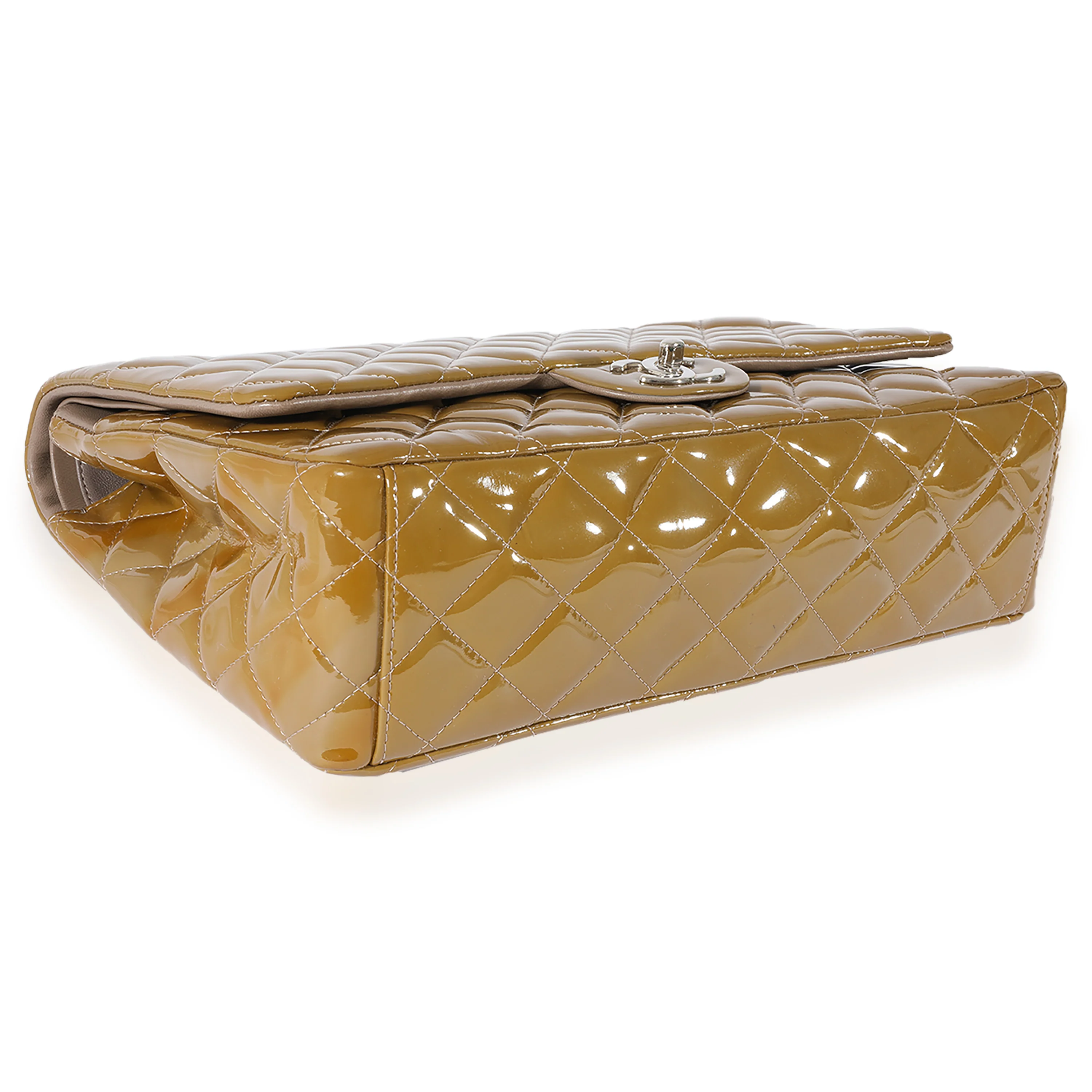 Chanel Tan Quilted Patent Leather Maxi Double Flap - Image 6
