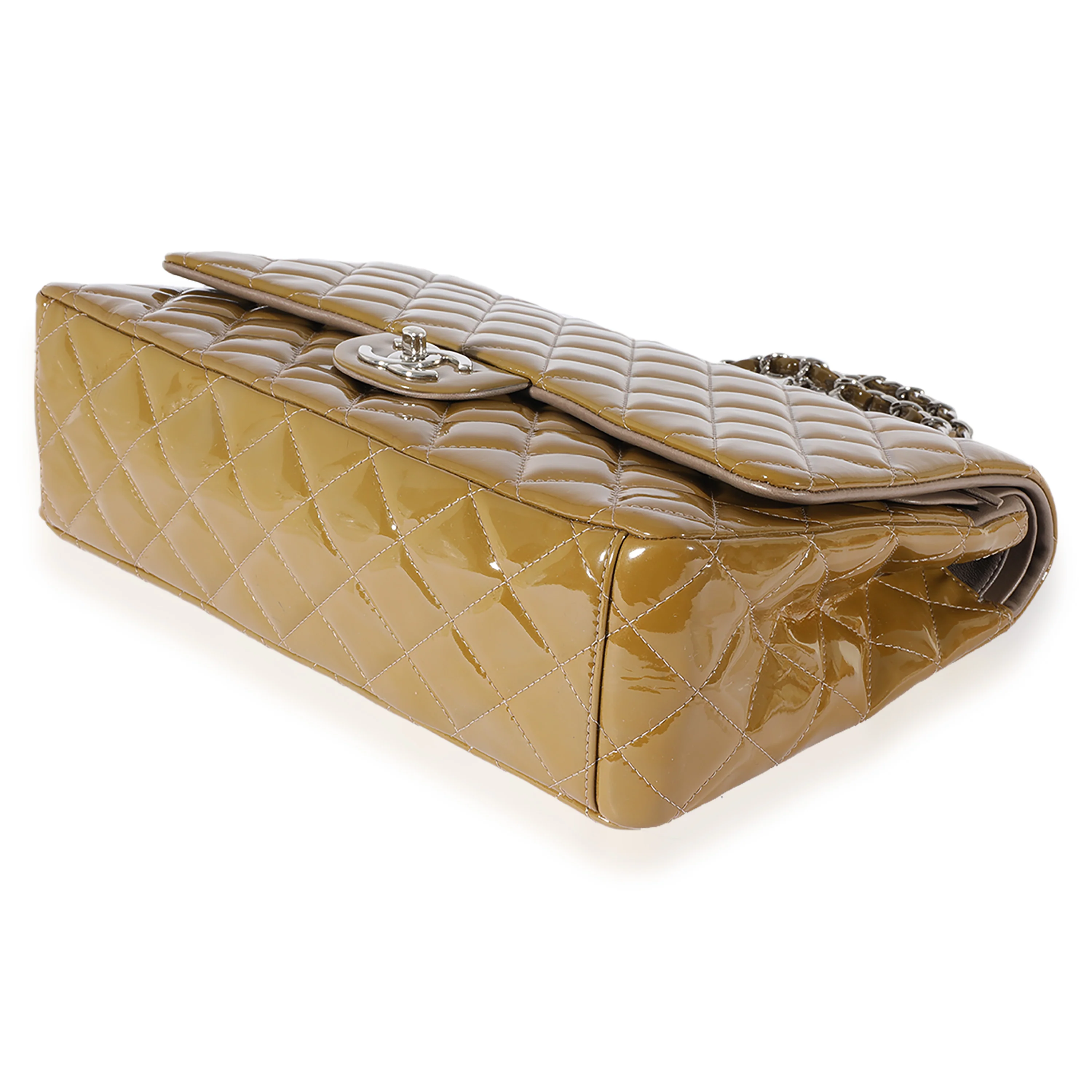 Chanel Tan Quilted Patent Leather Maxi Double Flap - Image 7