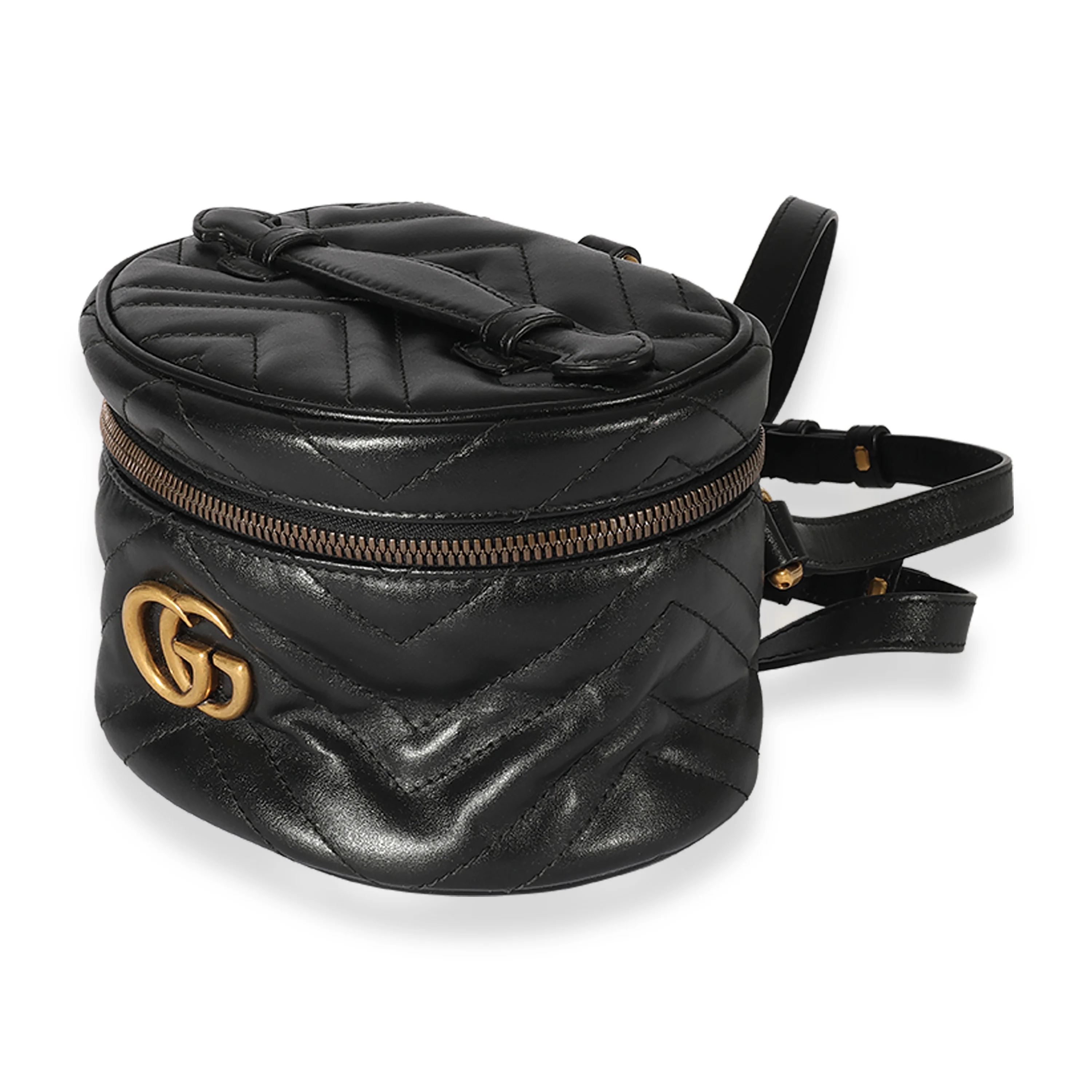 Black Matelassé Calfskin GG Marmont Round Backpack - Image 2
