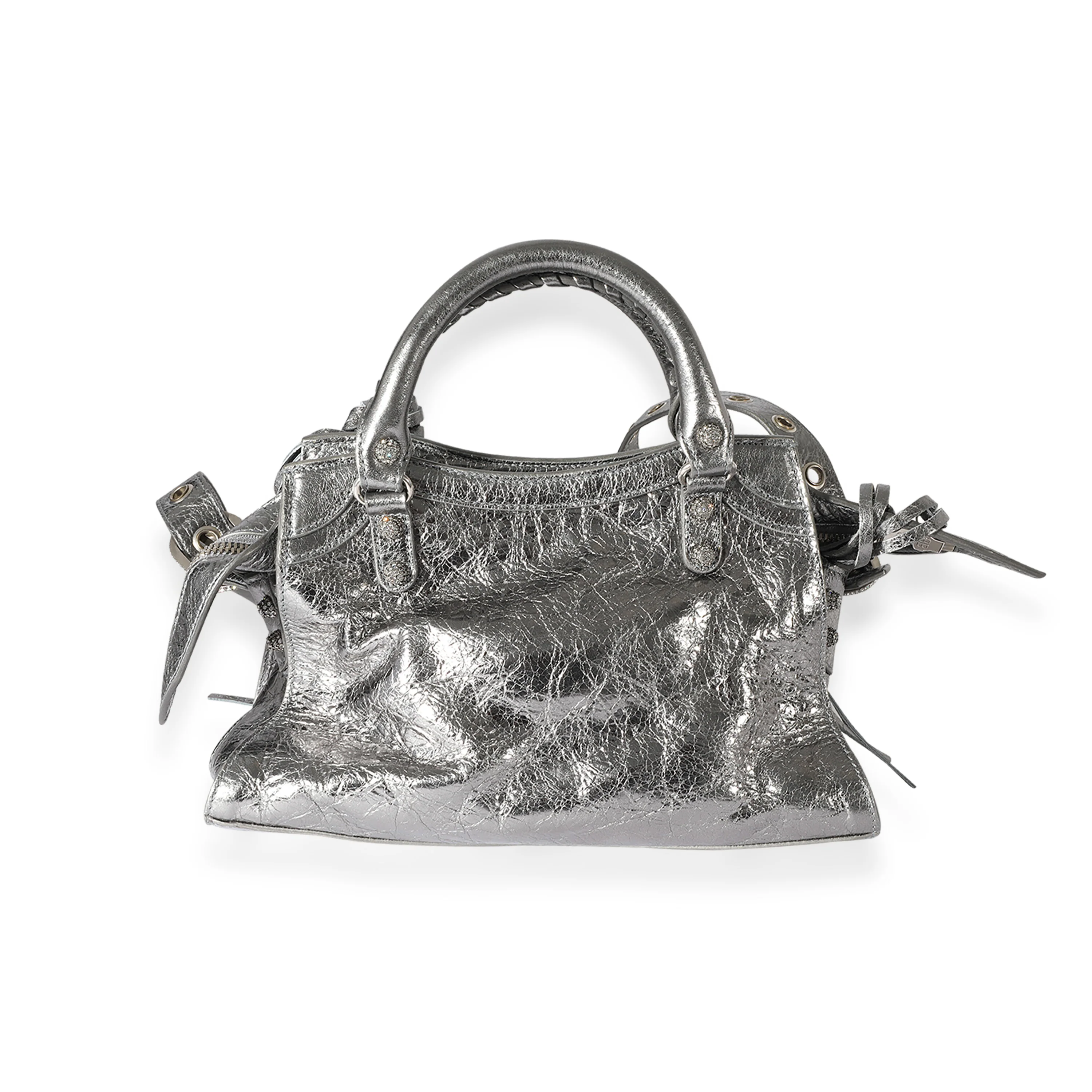 Balenciaga Silver Metallic Calfskin Neo Rhinestone Cagole XS - Image 2