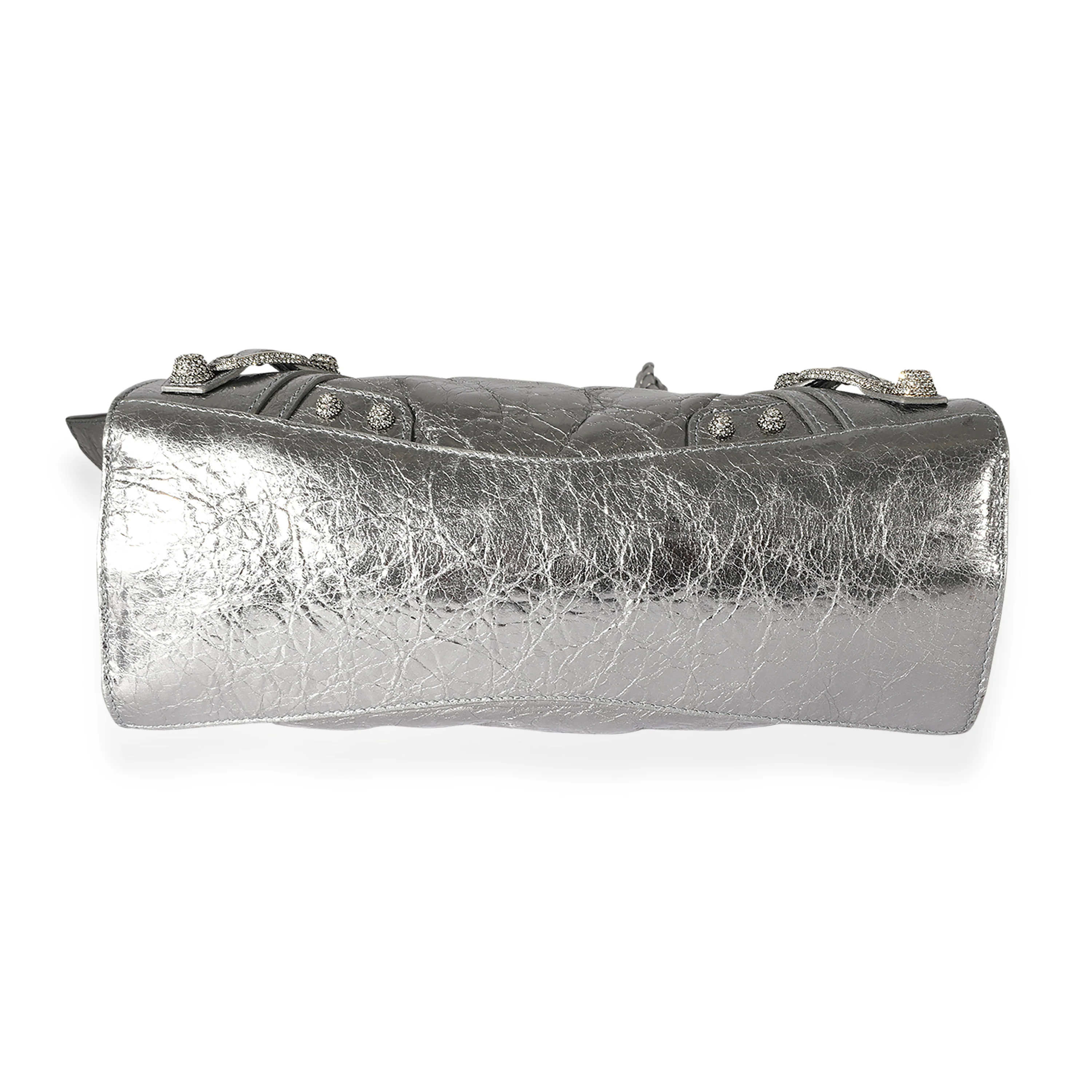 Balenciaga Silver Metallic Calfskin Neo Rhinestone Cagole XS - Image 3